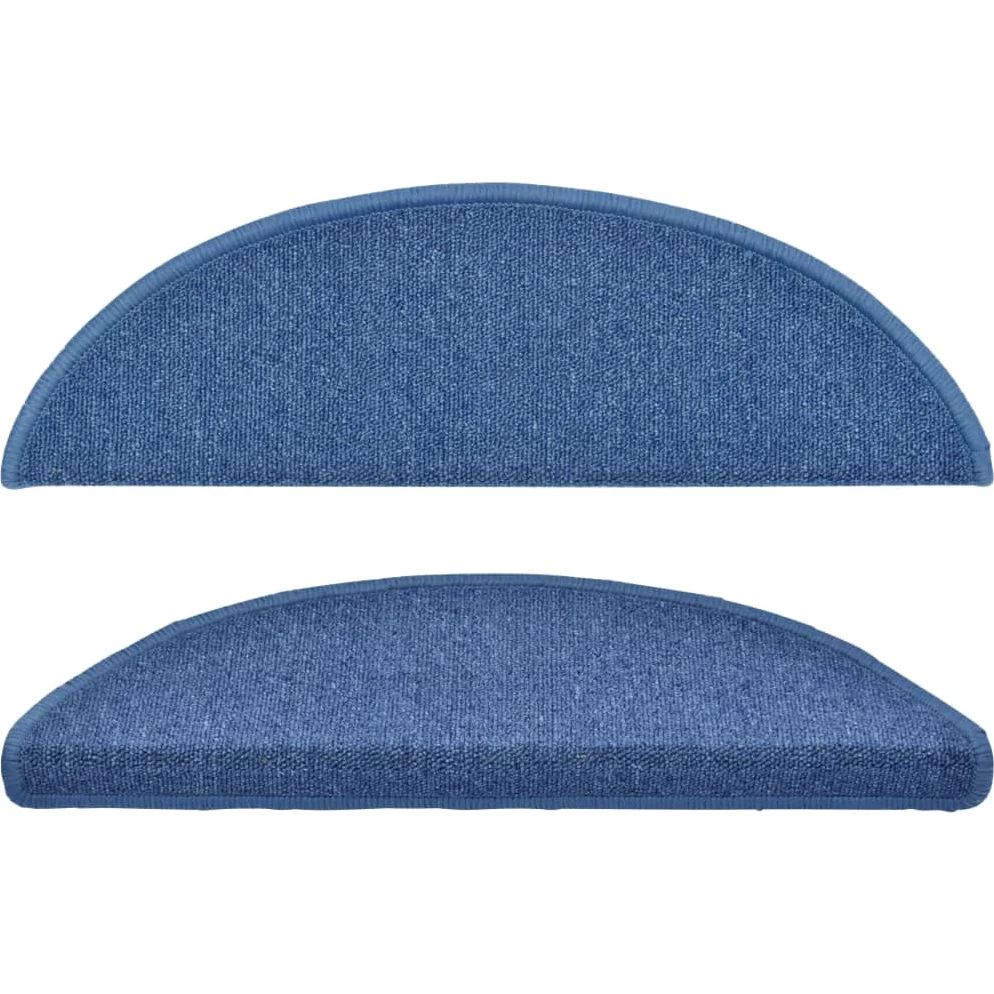 vidaXL Tapis d'escalier 10 pièces 56 x 17 x 3 cm Bleu Demi-Rond