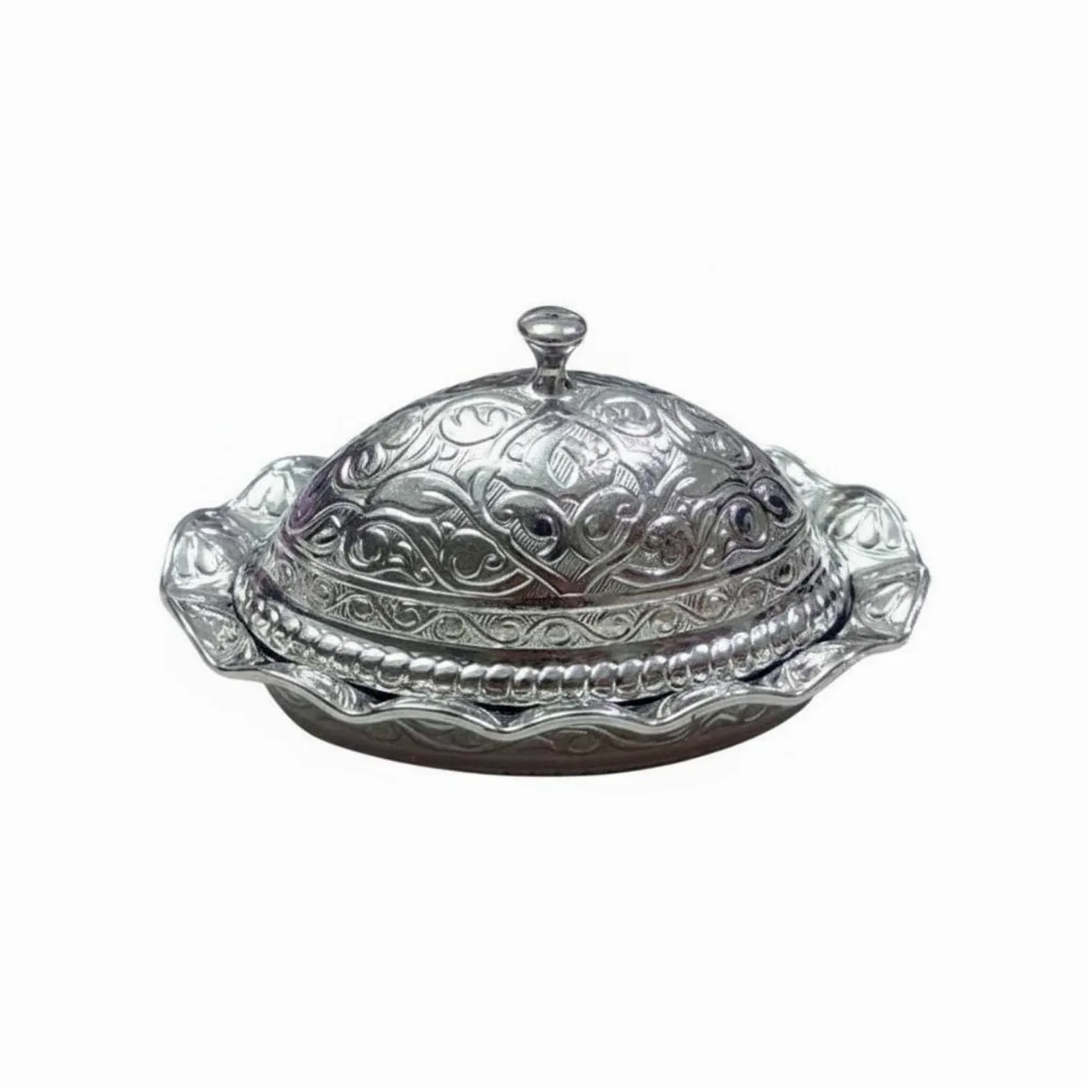 Boîte à Sucre Turque Gaufré Sucrier avec Couvercle Vintage Récipient pour Collectionneurs, Ovale