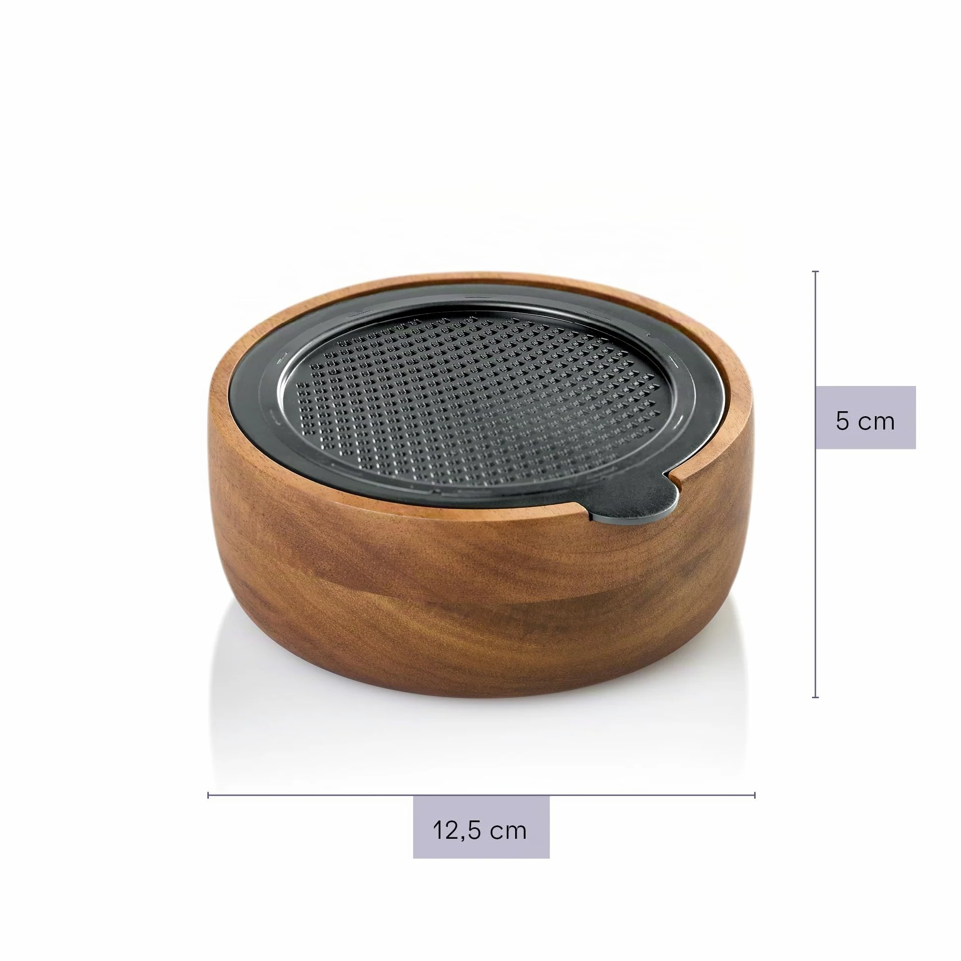 AdHoc CutnServe Râpe fine à fromage avec récipient, noir | Lame inox PreciseGrate pour parmesan, fromage à pâte dure, chocolat, noix et épices, récipient en bois d’acacia