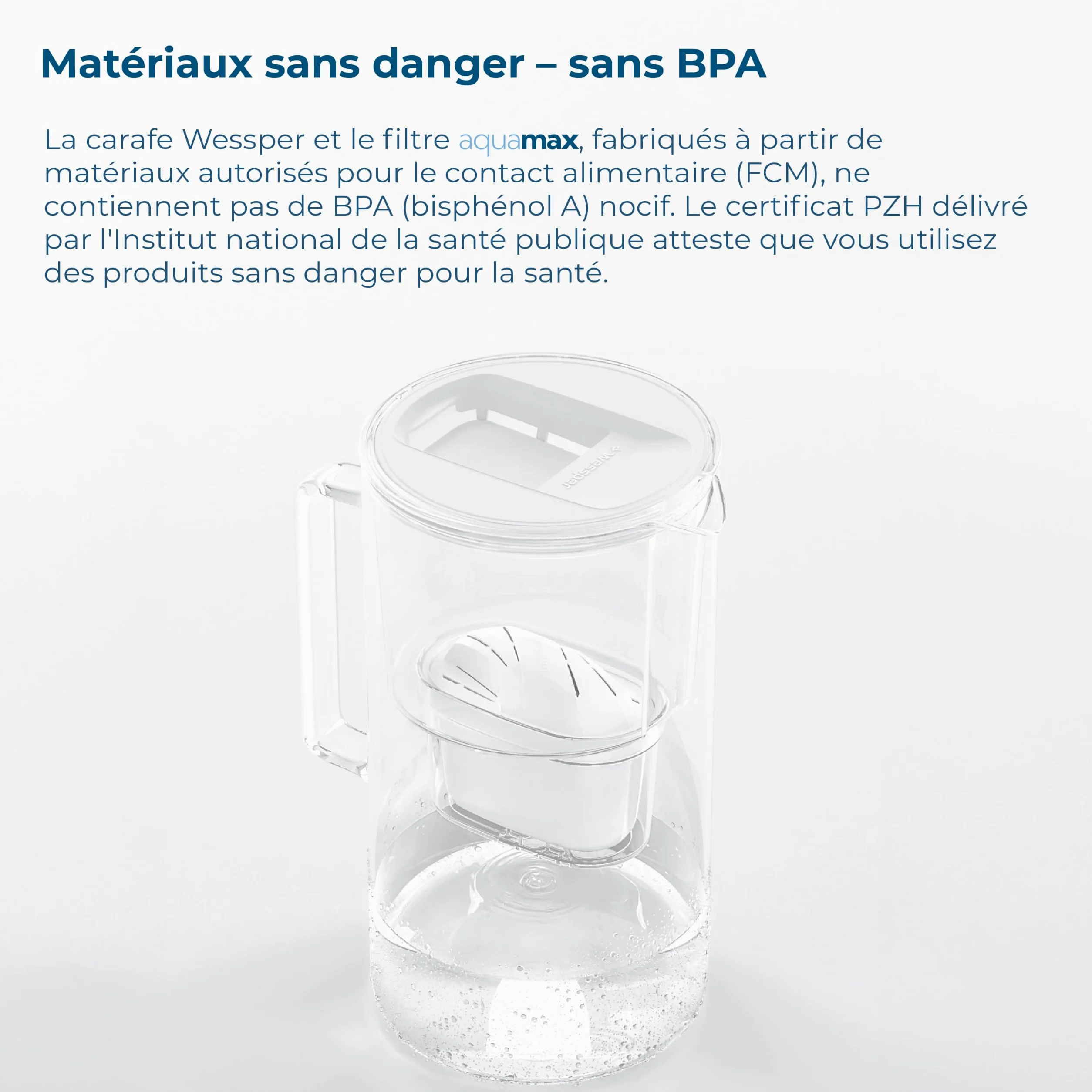 Wessper Carafe Filtrante Verre 3l, Carafe et 5 Filtre - Blanc | carafe filtrante verre et filtre a eau, cartouche filtrante charbon actif eau, BPA Free