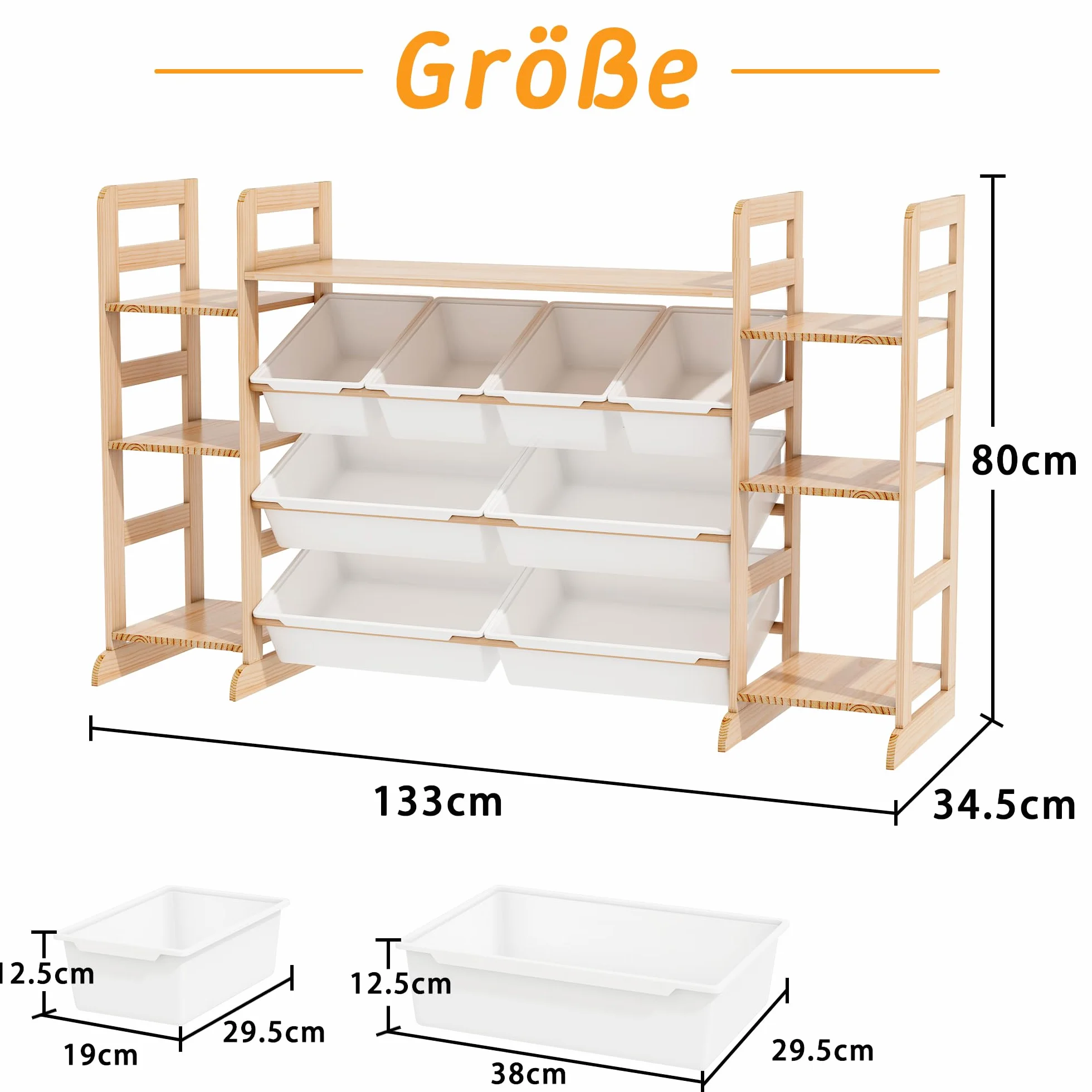 Meuble de Rangement Jouets Enfant Bibliothèque Enfant avec 8 Boîtes Amovibles, Bibliotheque Enfant Bois pour Aux Chambres à Coucher et aux Salles de Classe (133 x 80 x 34.5 cm)