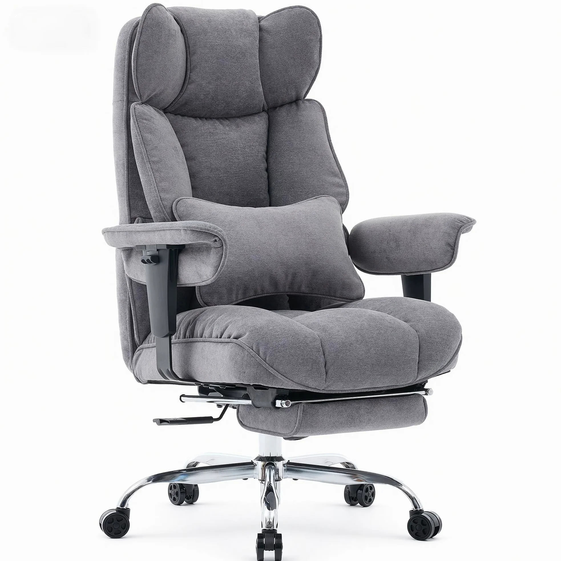 Efomao Chaise de Bureau en Tissu Grande Taille, Fauteuil Ergonomique 200KG, Siège Ordinateur Réglable à Dossier Haut, Chaise Pivotante avec Repose-Pieds et Coussin Lombaire