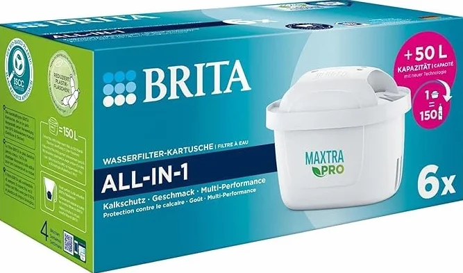 BRITA Maxtra Pro All-in-1 Lot de 6 cartouches filtrantes de rechange pour eau potable fraîche