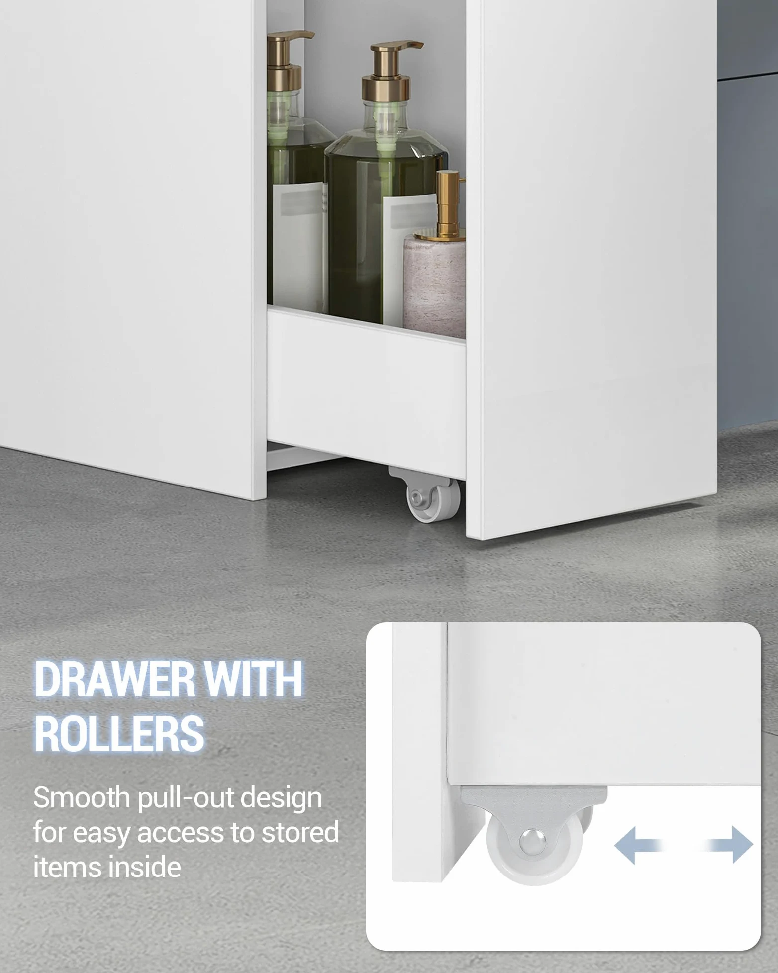 Hzuaneri Meuble de Salle de Bain Haut, Armoire de Rangement Fin, avec 2 Compartiments Ouverts, 2 Tiroirs et roulettes, Meuble de Cuisine, pour Petits Espaces, 40 x 20 x 140 cm Blanc BC32003W