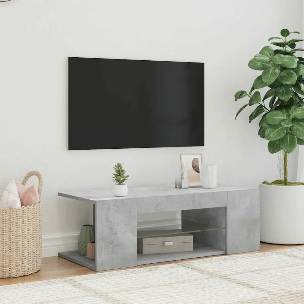 vidaXL Meuble TV avec lumières LED Gris béton 90x39x30 cm