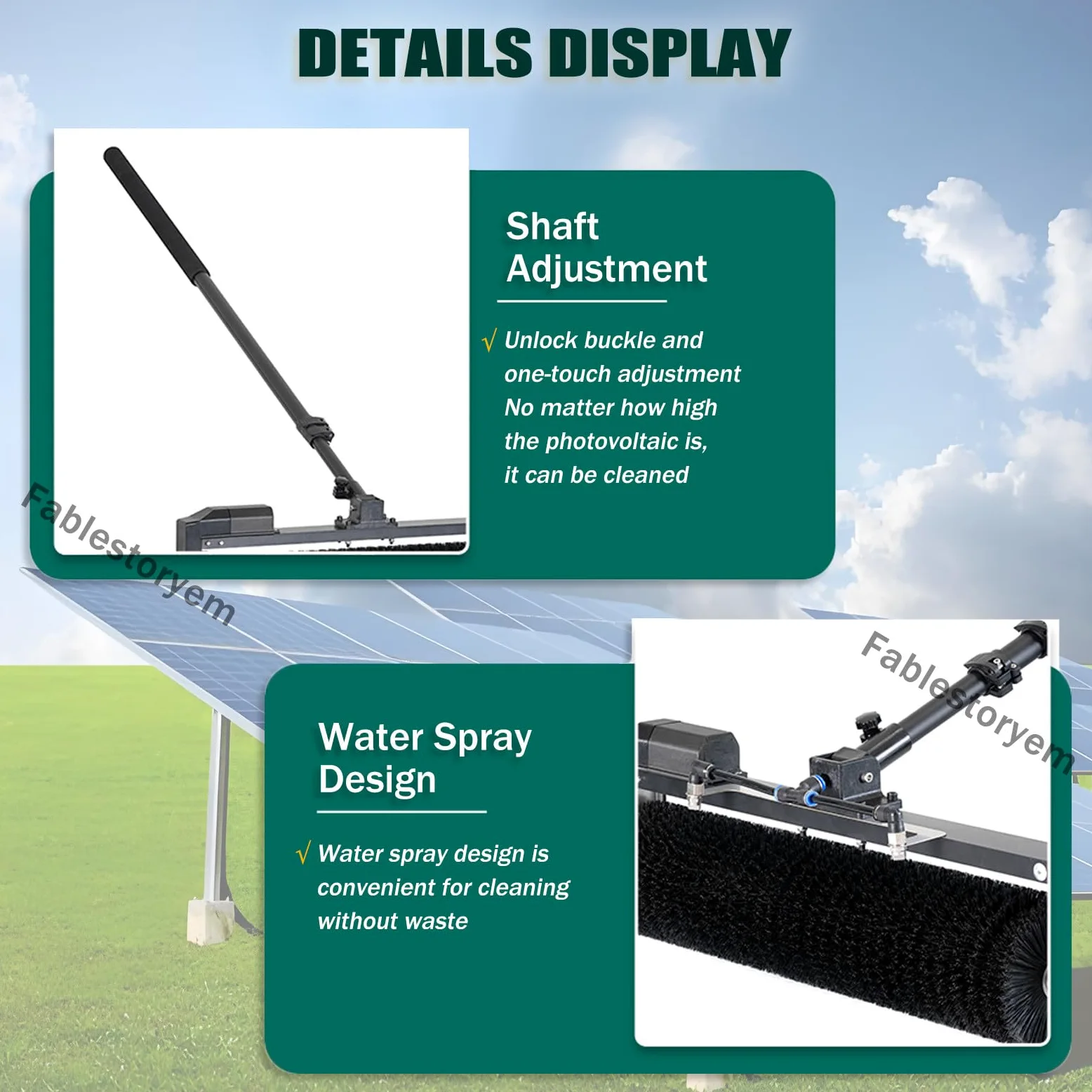 Machine de Nettoyage de Panneaux Photovoltaïques à Tige Télescopique,équipement de Nettoyage Solaire,Kit de Perche Alimentée en Eau Photovoltaïque,Brosse de Nettoyage à Eau Rotative à 360°,7.5M/25Ft
