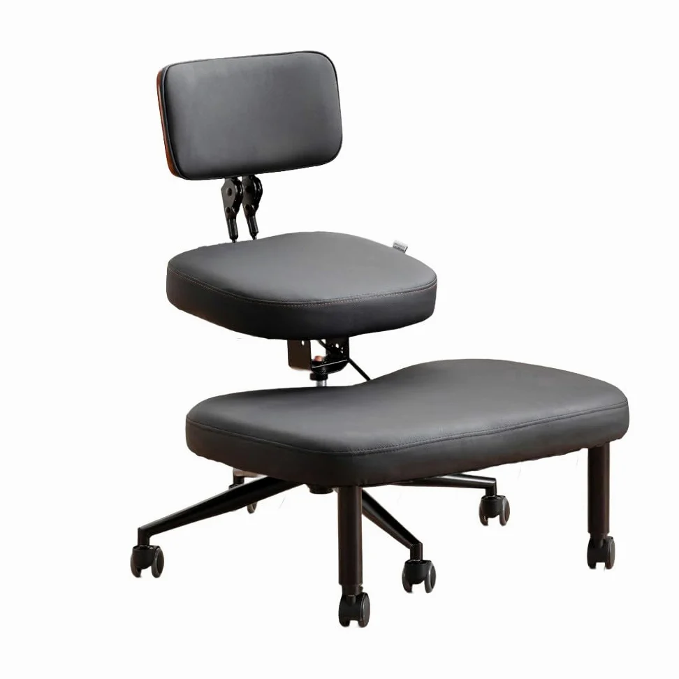 Chaise genoux ergonomique avec dossier, tabouret réglable pour une meilleure posture, assise rembourrée avec roulettes, noire