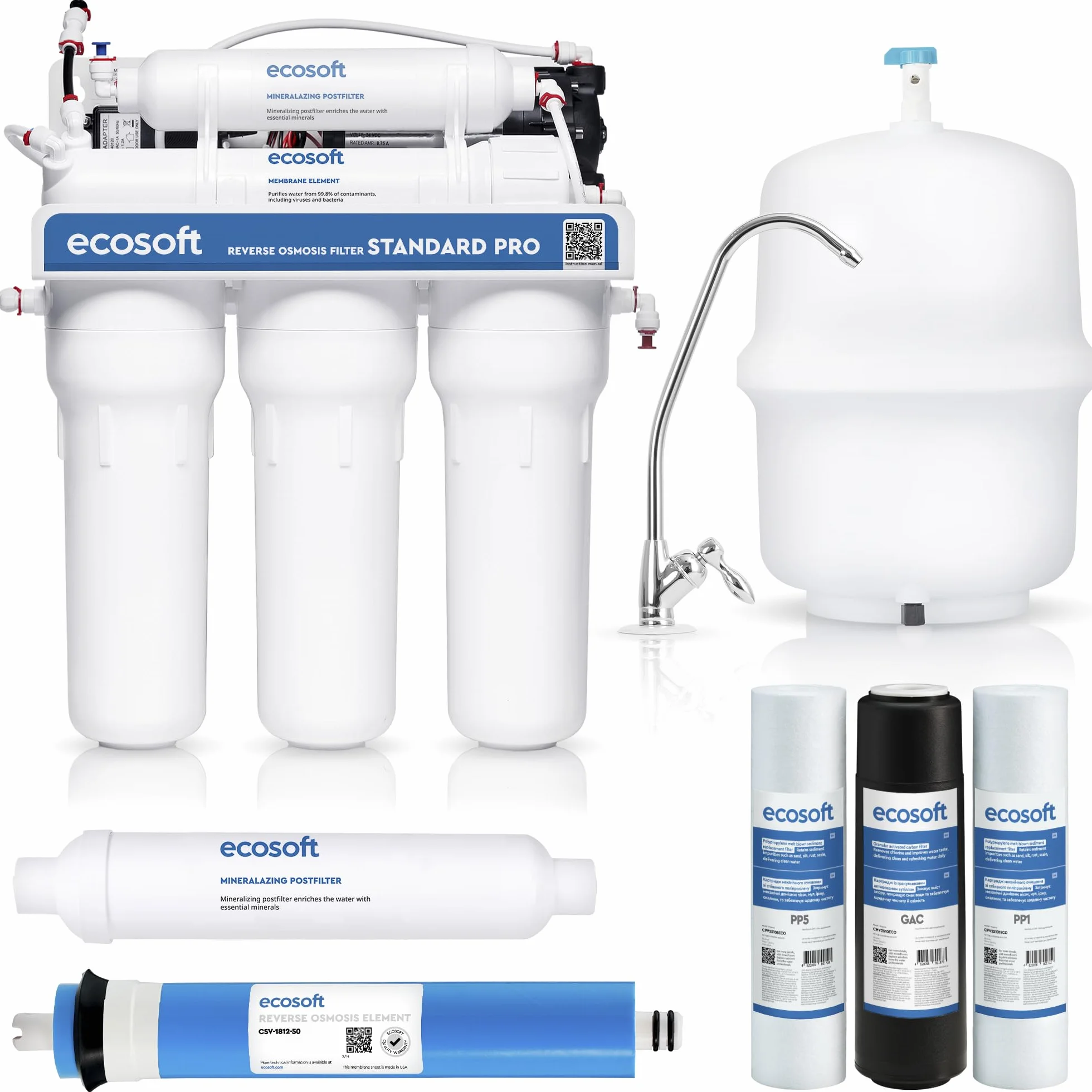 Ecosoft Standard Pro Filtre à osmose inverse - Avec pompe intégrée, purification efficace et installation facile