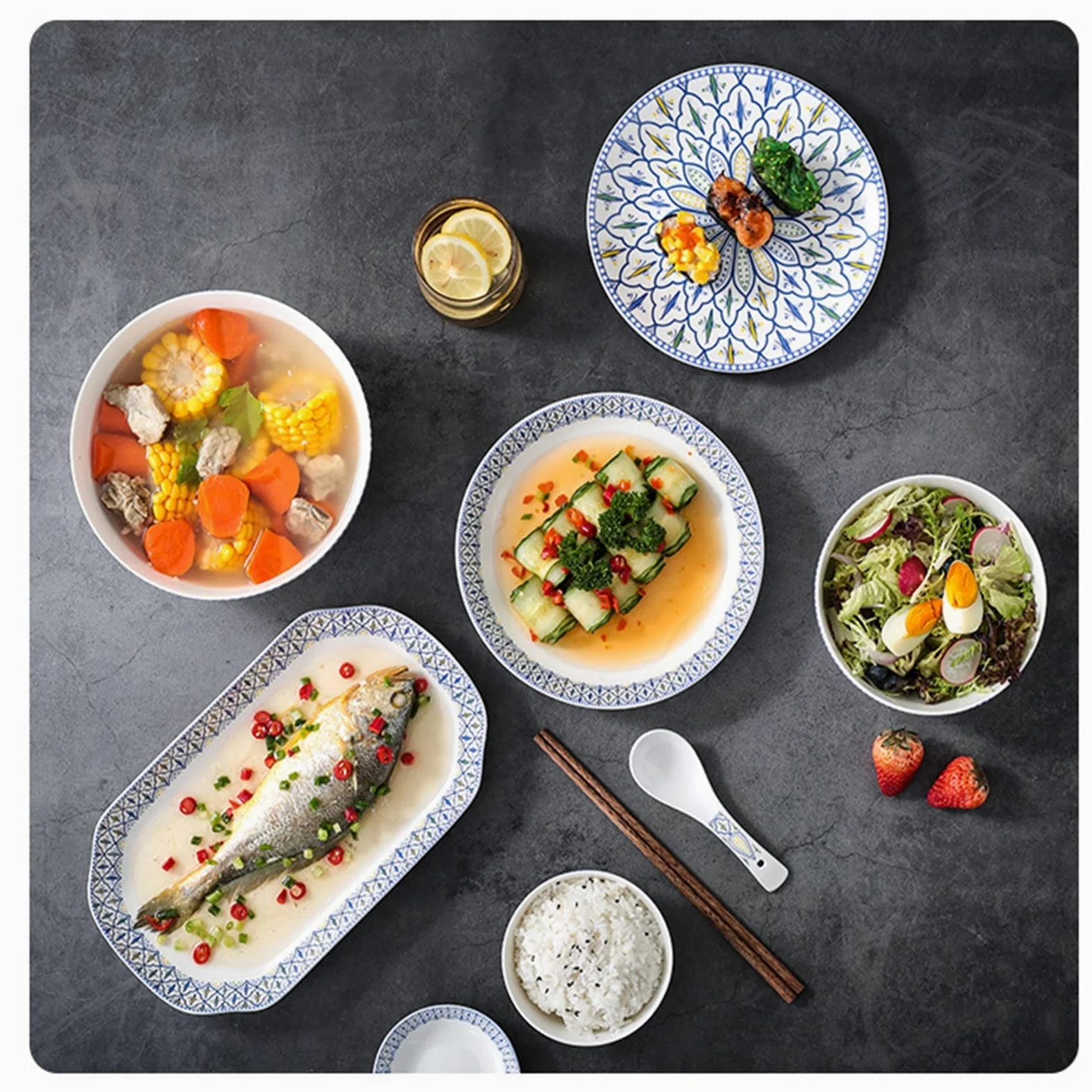 Service de Table en céramique pour 6 à 25 pièces, Service de Vaisselle, Services de Table de Cuisine avec Assiettes Plates, Assiettes à Salade et Bols, Lavable (