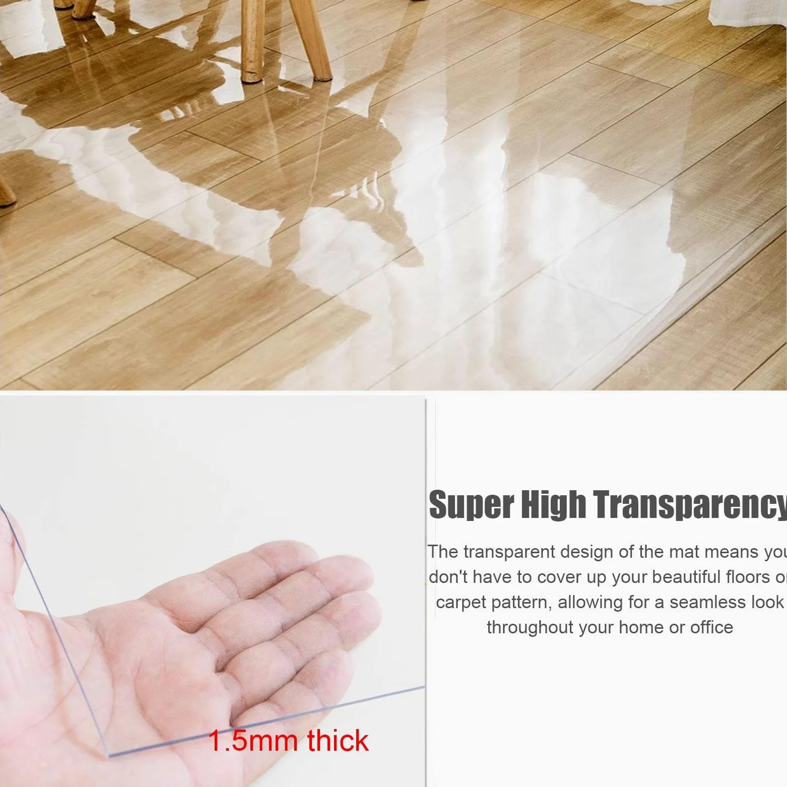 Tapis de couloir en vinyle transparent pour chaise de cuisine et de bureau de 60 x 400 cm de large, durable et antidérapant, élégant et fonctionnel