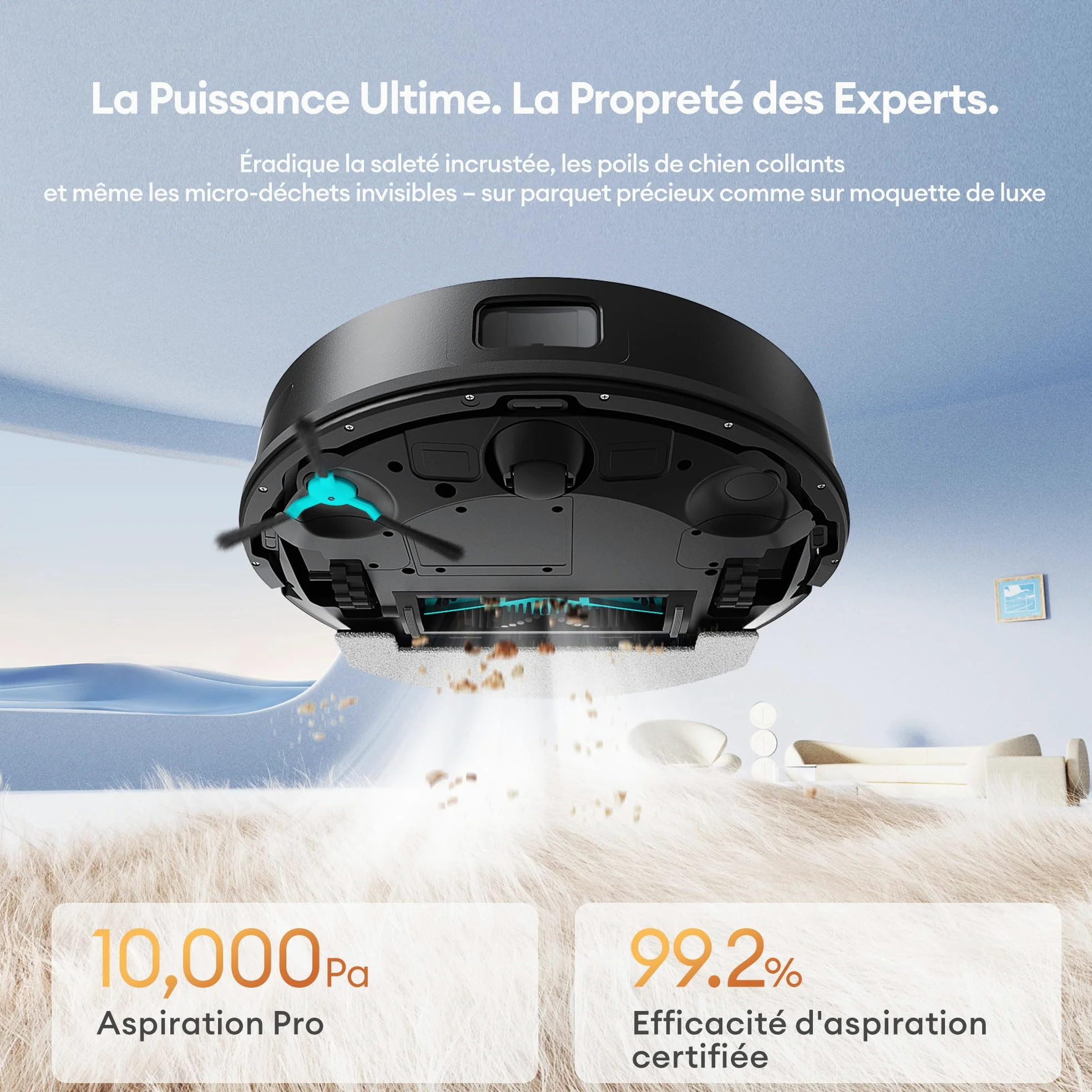Ultenic T20 Pro+ Robot Aspirateur Lavage Auto-vidage | 10 000Pa Puissant Poils d'animaux | Navigation LiDAR AI | 200min Autonomie | HEPA H13 | Alexa/Google | 5 Cartes Multi-étages