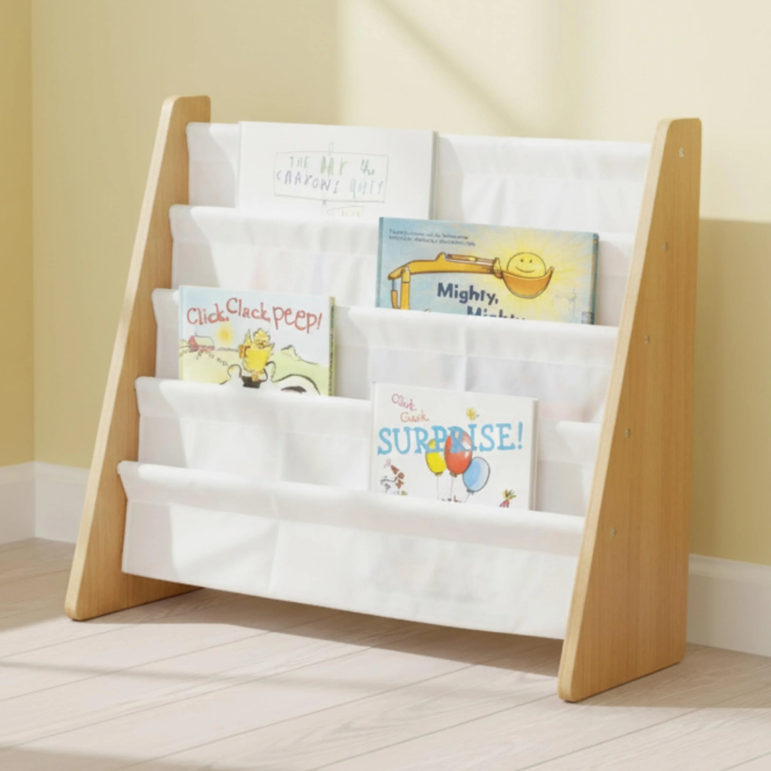 Humble Crew, bibliothèque pour Enfants, Rangement sur 4 Niveaux, Porte-Livres pour Enfants, étagère, Naturel/Blanc