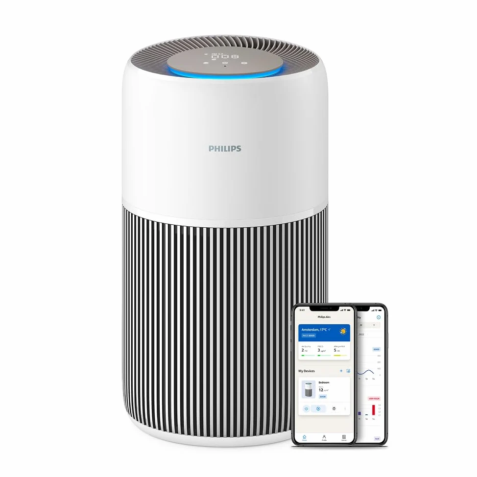 Philips Purificateur d'air Série 2200 - Filtre à charbon actif et HEPA NanoProtect, CADR 400m³/h pour 104m², Pour personnes allergiques, Ultra-silencieux, Filtre intelligent et durable (AC2210/10)