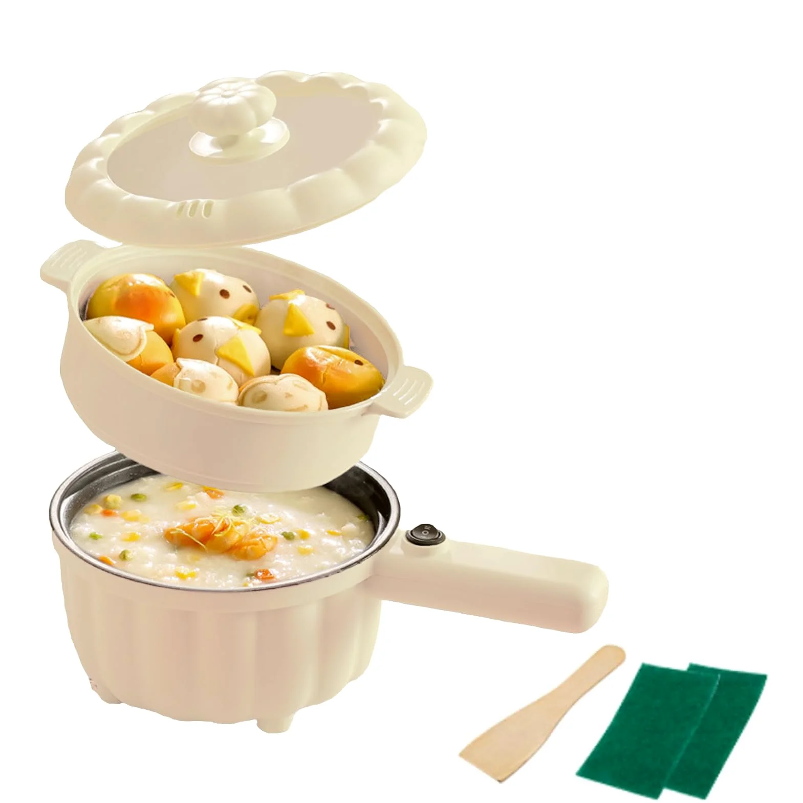 Multicuiseur électrique,Petite Poêle électrique,2L Marmite électrique en Antiadhésif,Marmite Hot Pot Électrique portable de voyage,avec cuiseur vapeur,pour Steak,Soupe,œufs,Nouilles (Style 2)