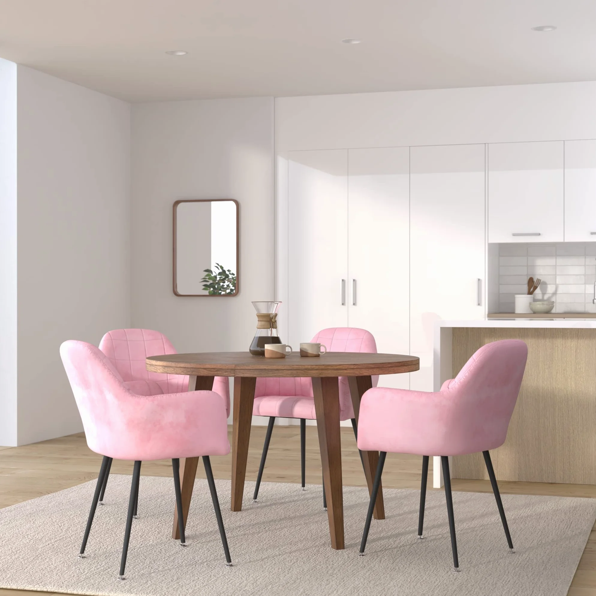 ECD Germany Lot de 4 Chaises de Salle à Manger - Assise Siège Rembourrée en Velours - Structure en Métal - Fauteuil avec Accoudoirs - Chaise de Salon - Chaises de Réception pour Bureau - Rose