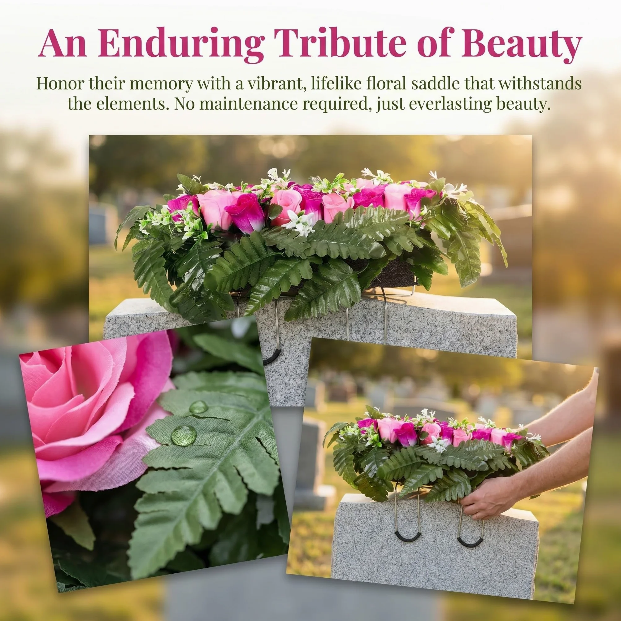 Operitacx Fleurs artificielles pour cimetière, Bouquets de Roses en Soie artificielles pour la décoration de tombes extérieures, résistantes aux intempéries et aux Couleurs éclatantes.