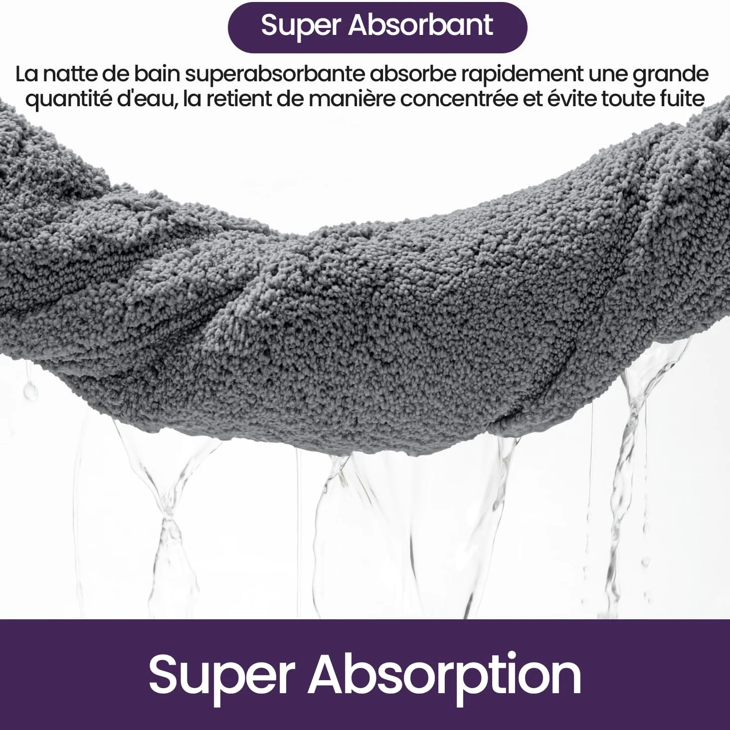 DEXI Tapis Salle de Bain Antiderapant 60 x 90 cm, Microfibre Moelleux et Absorbante, Doux et Confortable, Lavable en Machine, pour Douche, Baignoire, Toilettes, Gris foncé