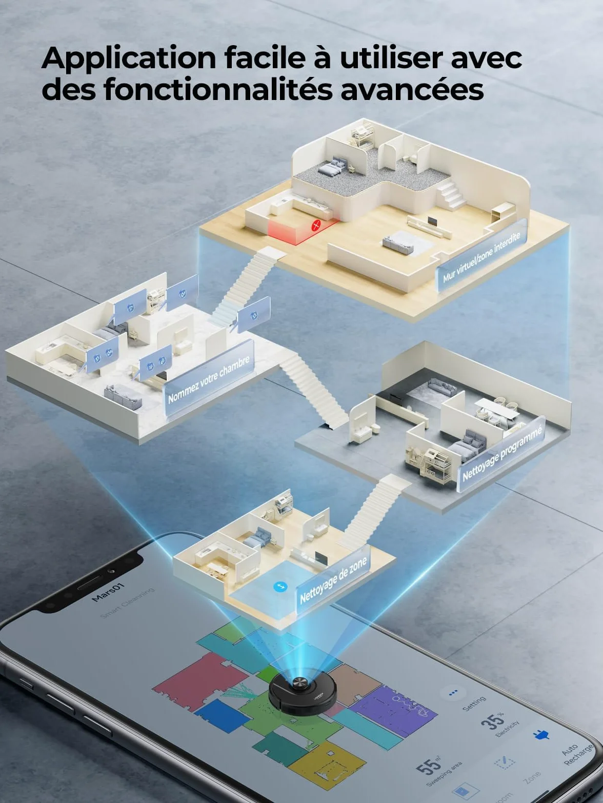 Aspirateur Robot, 8000Pa 200Mins Robot Aspirateur Navigation LiDAR Laveur, Robot Laveur de sol, Cartes Pour Sols Multiples, Commande Alexa/APP/WiFi, Idéal Pour Poils d’Animaux, Tapis et Sols Durs