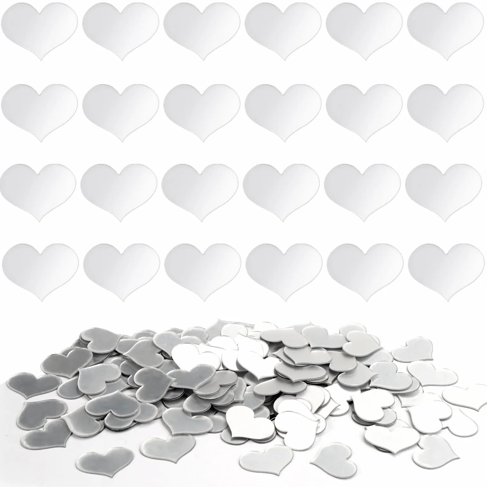 100 PCS Tuiles de Miroir de Coeur, Amour Artisanat de Petits Miroirs, Petits Carreaux de Miroir en Acrylique, Tuiles de Miroir Artisanales pour Projets d'Artisanat, Encadrement, Décoration de Chambre