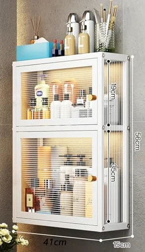 Armoire murale moderne avec porte en verre, solution de rangement peu encombrante pour salle de bain, bureau, salle à manger, salon, cuisine