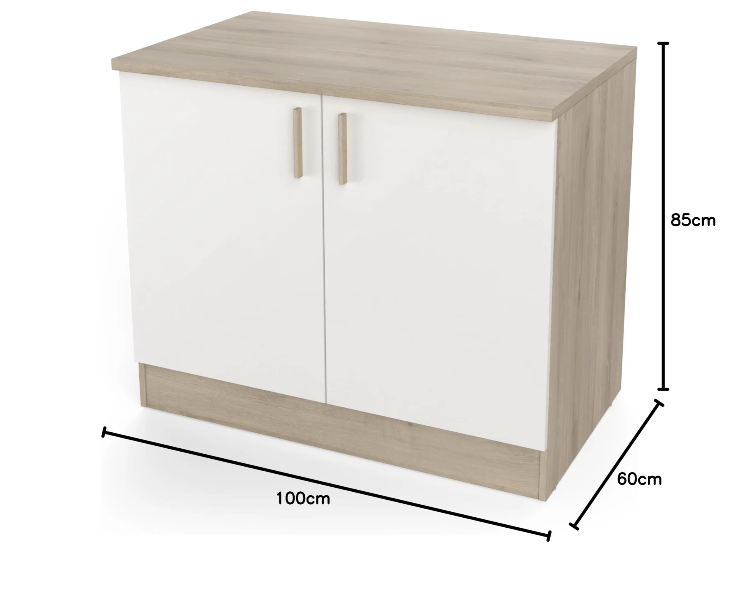 Meuble Bas De Cuisine Modulable 2 Portes - Cuisine Complete ‟ORIGAN” – Coloris Blanc Mat & Chêne - 100 x 30 x 70 cm