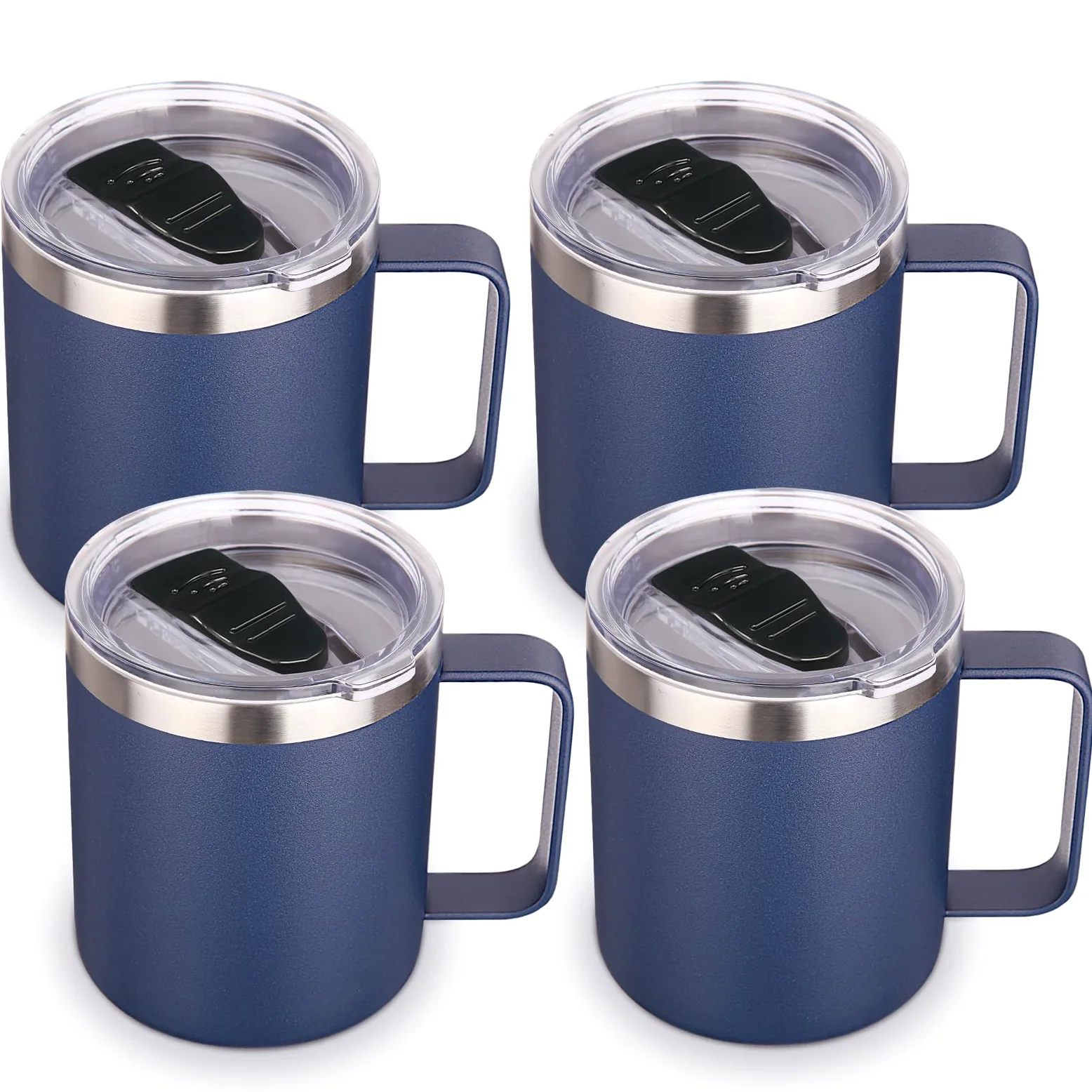 Volhoply Lot de 4 tasses à café isothermes en acier inoxydable avec couvercle – Tasse à café de voyage à double paroi avec poignée – Gobelet isotherme réutilisable en métal pour le camping – Cadeau de