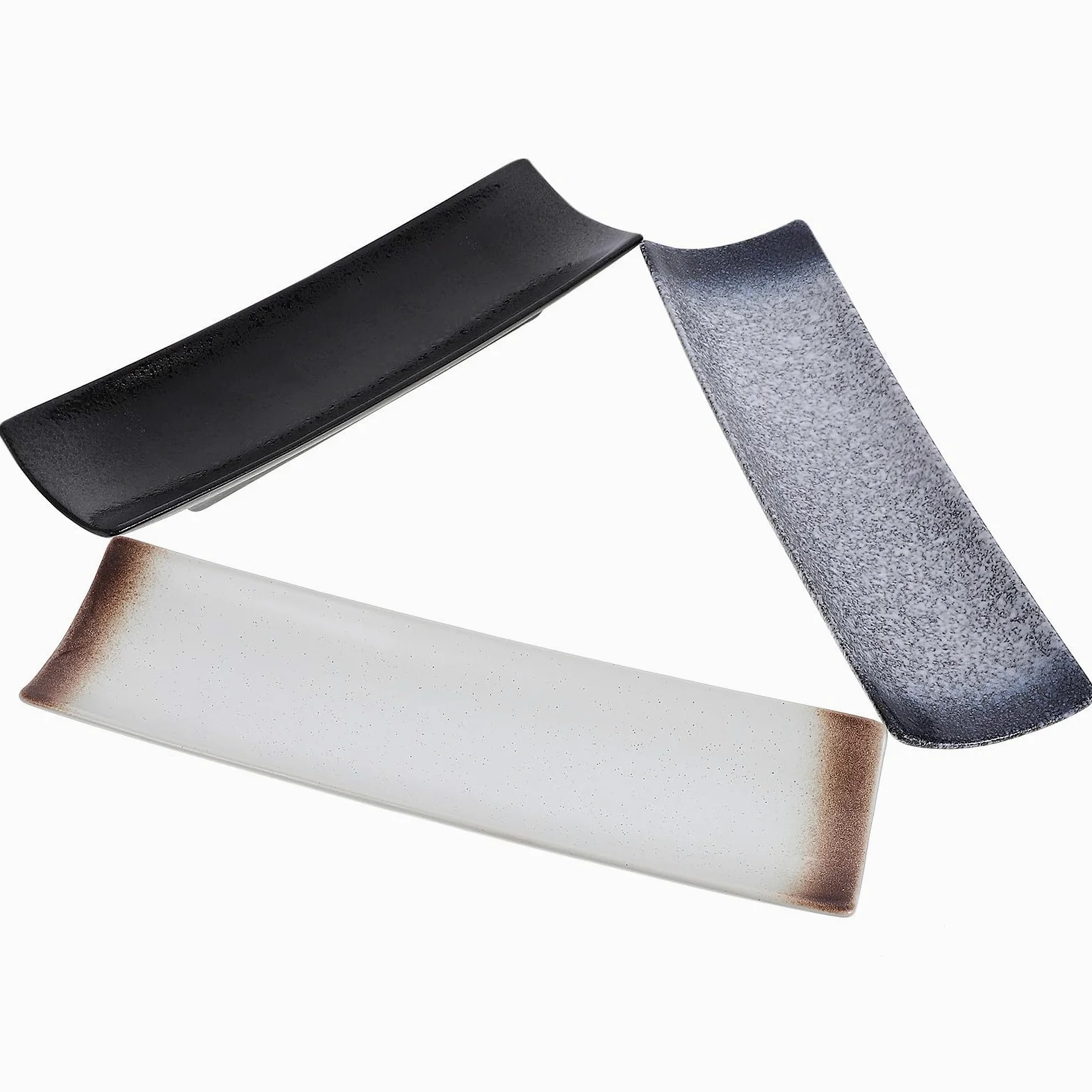 ABOOFAN Plateaux à Sushis pour Restaurants et Hôtels Plusieurs Styles et Fonction de Rangement Lot de 3 Rectangulaires en Céramique Style Japonerie, Service à Sushi Design Attrayant