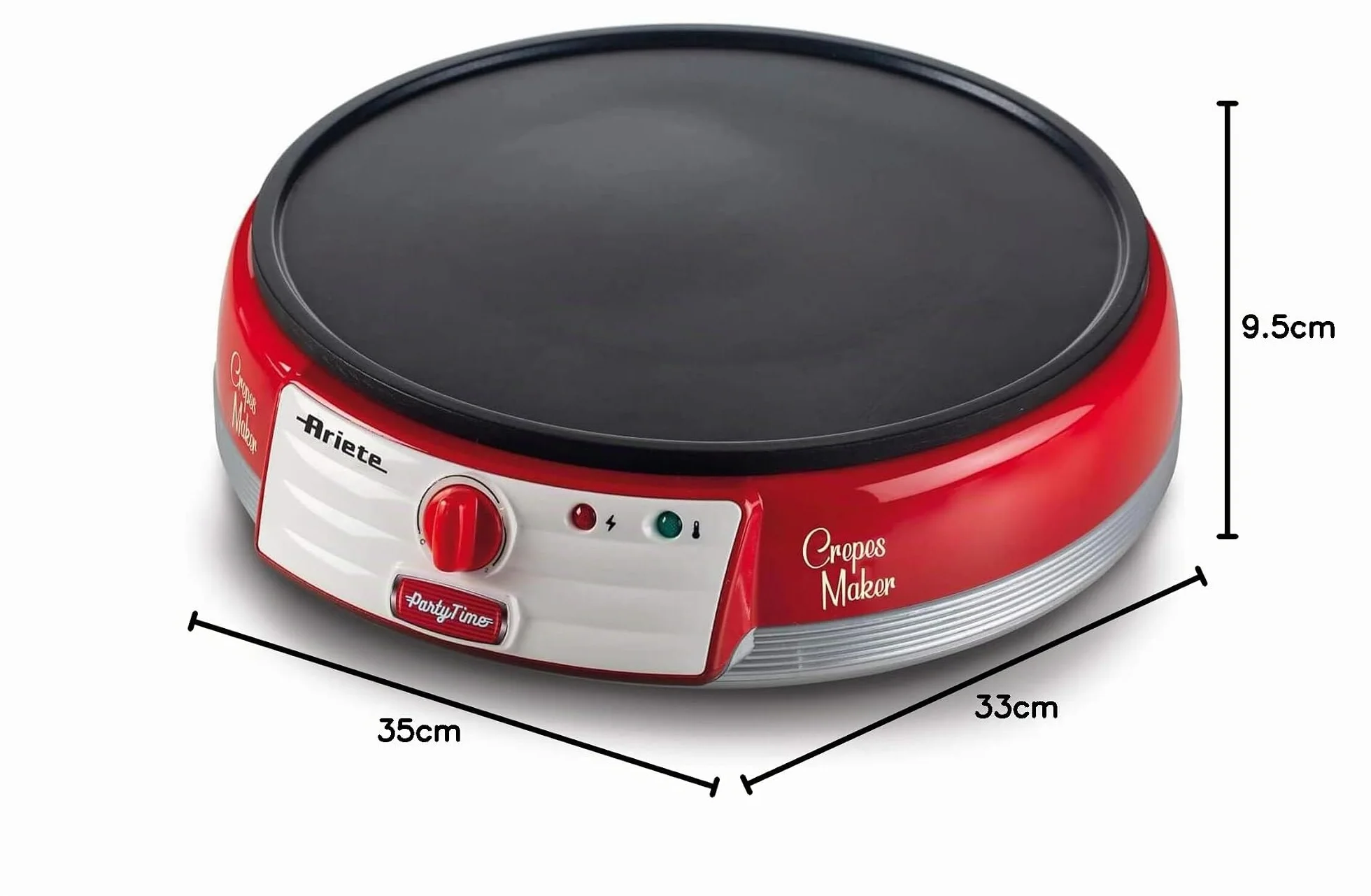 Ariete Crêpière Party Time 202, Crêpière Électrique avec Plaque Anti-Adhésive, Plaque à Crêpes Électrique avec Spatule et Étaleur de Pâte Inclus, 1000W, Rouge
