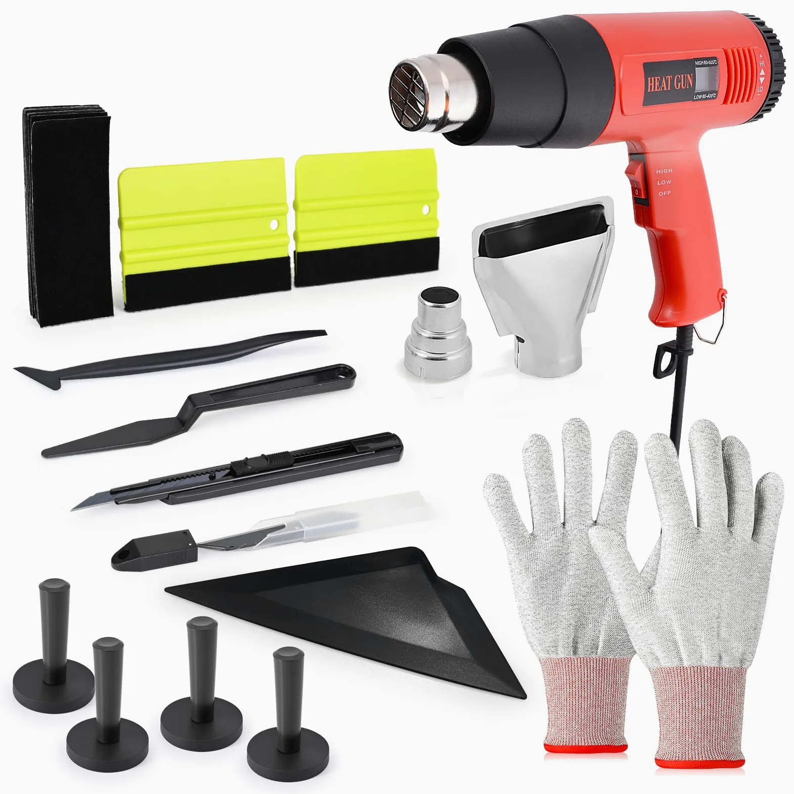 EHDIS Film Teinte Vitre Voitures Ensemble D'outils avec Décapeur Thermique Professionnel 1800W, Emballage De Installer L'outil Fenêtre Teinte De Film, Comprend Raclette Feutrine, Cutter et Magnete