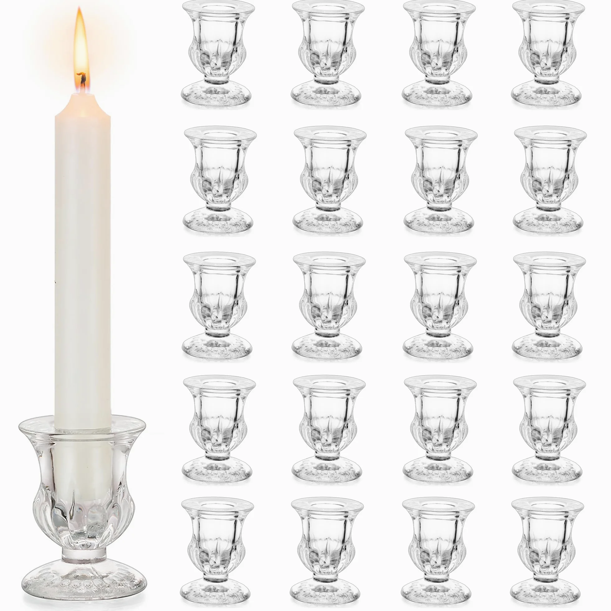 Bougeoir en Verre Modern Porte-Bougies: Lot de 20 Bougeoirs Coniques Claire Supports pour Bougies Petite Bougeoir en Vrac pour Mariage Noël Evénement Décoration Intérieure