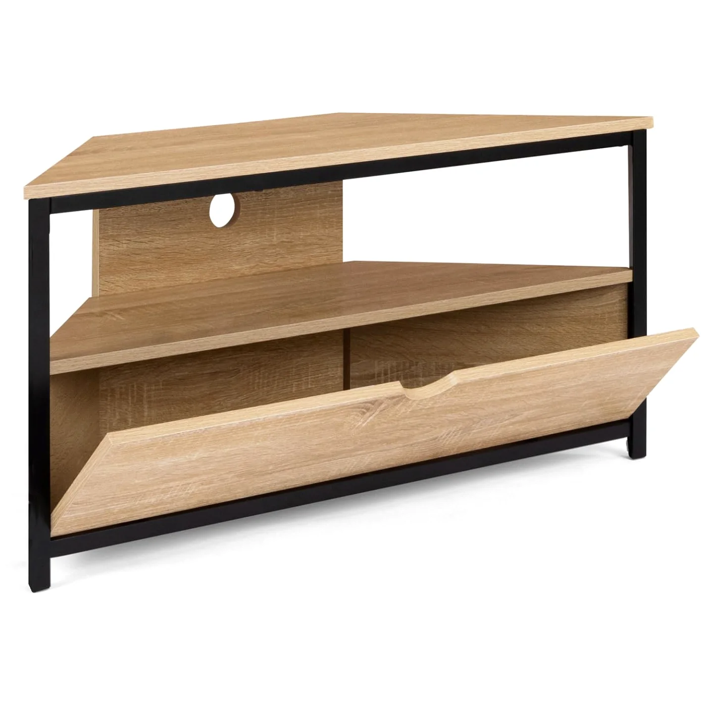 IDMarket - Meuble TV 100 cm d'angle Detroit avec Placard Design Industriel