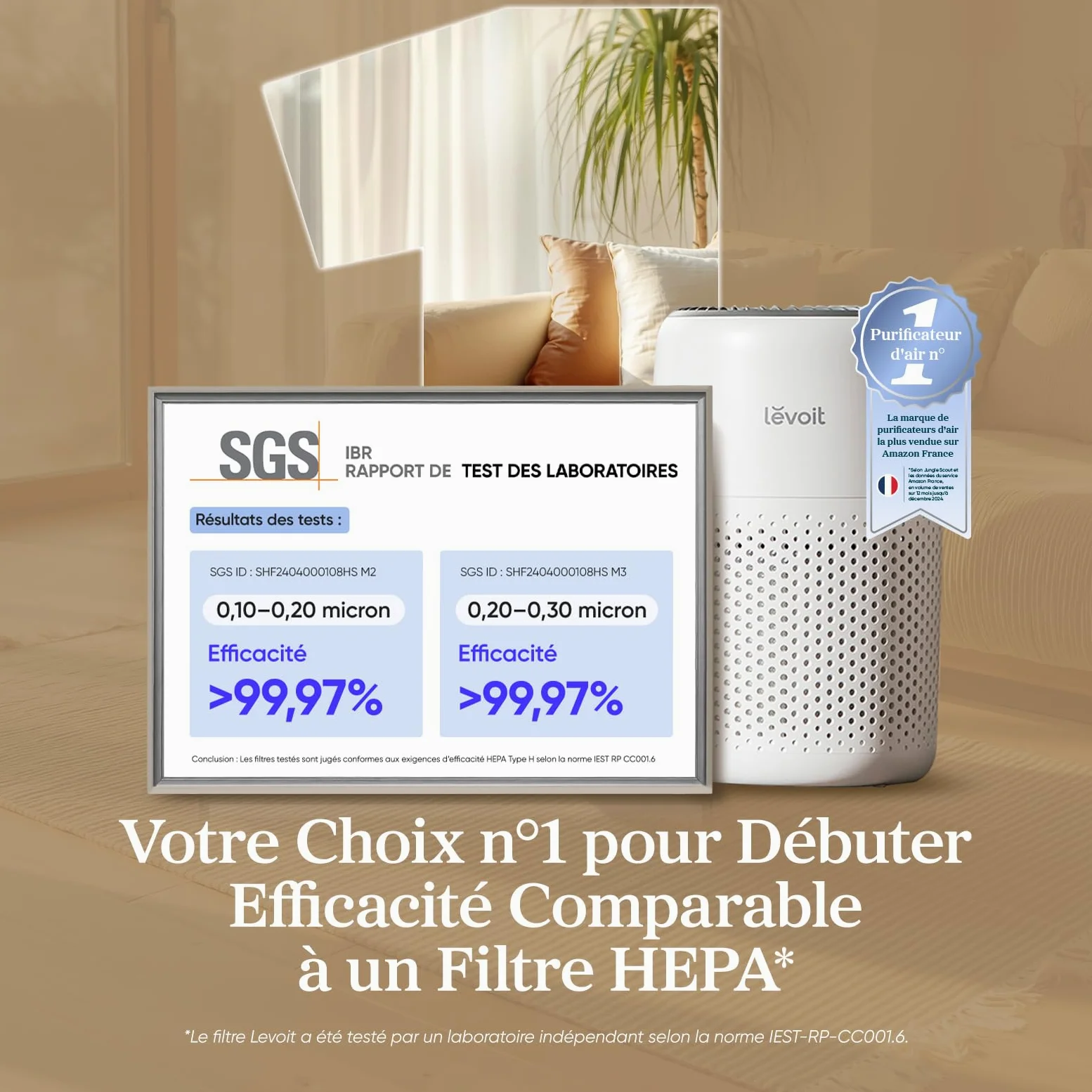 LEVOIT Purificateur d'Air Chambre, Filtration Efficace contre Allergies et Odeurs, Silencieux, avec Éponge d'Aromathérapie, 7W Économie d'Énergie, 3 Vitesses, Air Purifier HEPA pour Maison Bureau