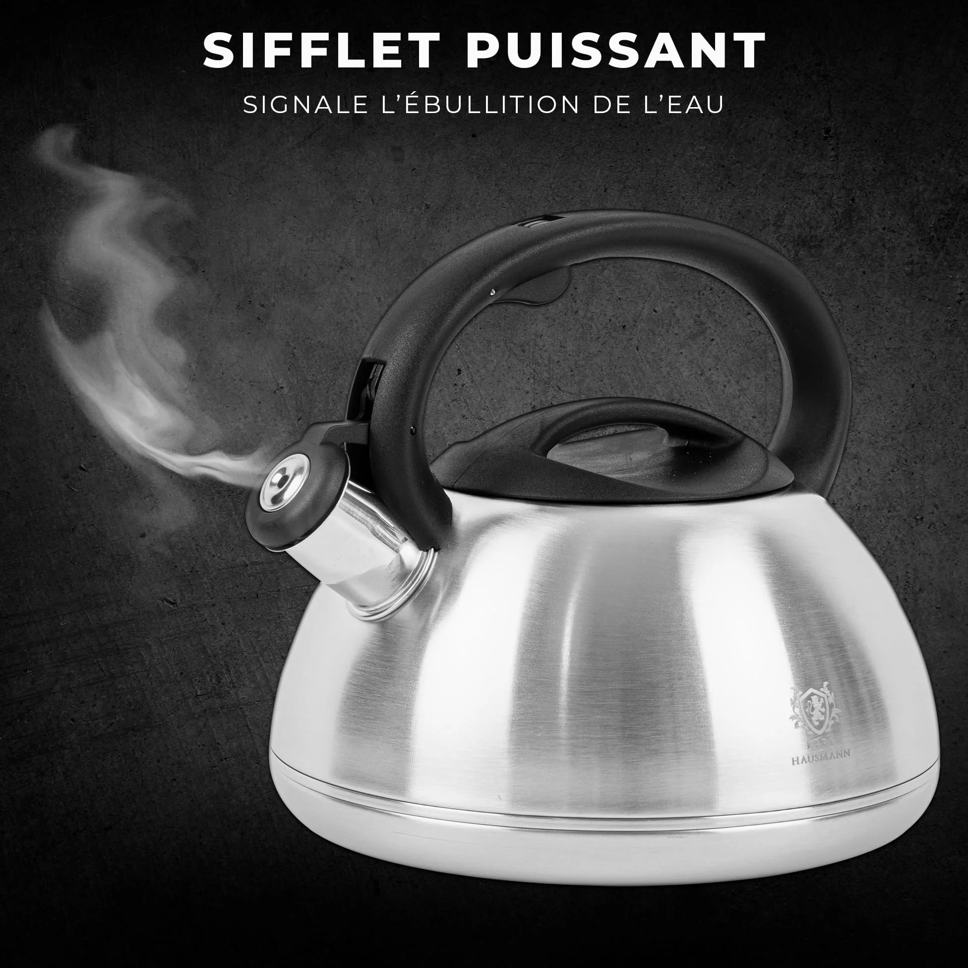 KARL HAUSMANN Bouilloire Induction 3L Inox avec Sifflante - Theiere Cuisine pour Plaque Gaz, Vitrocéramique et Électrique - Grande Capacité Eau Chaude avec Couvercle Amovible