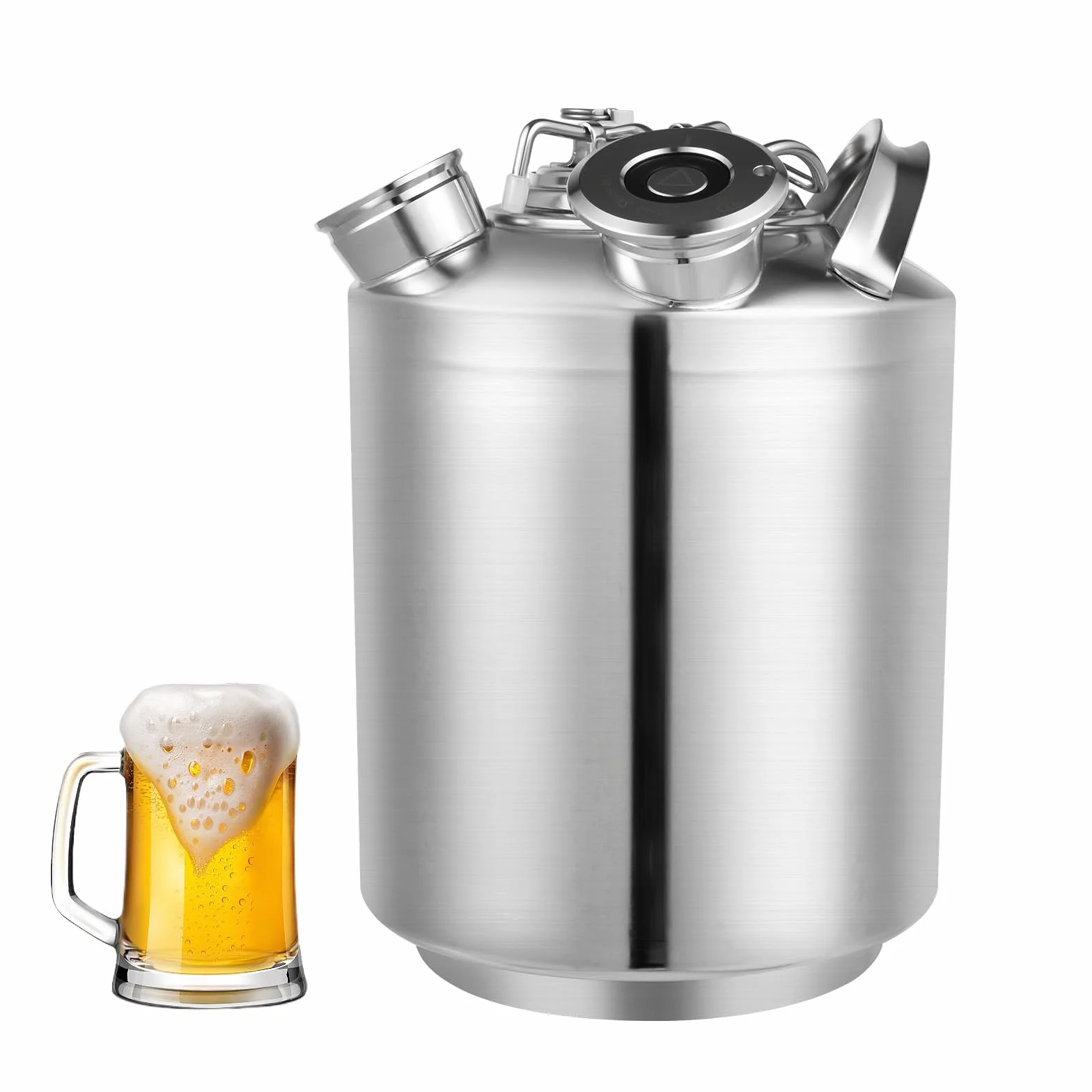 Fût de nettoyage de bière, réservoir de nettoyage en acier inoxydable, récipient de nettoyage à 3 têtes avec couvercle, peut être utilisé pour nettoyer les réservoirs de bière, argenté