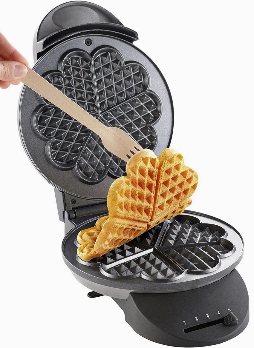 Tefal WM310D Gaufrier en forme de cœur, pour gaufres en forme de cœur, régulateur de température en continu, plaques antiadhésives, bac récupérateur de pâte, noir, 1000 W
