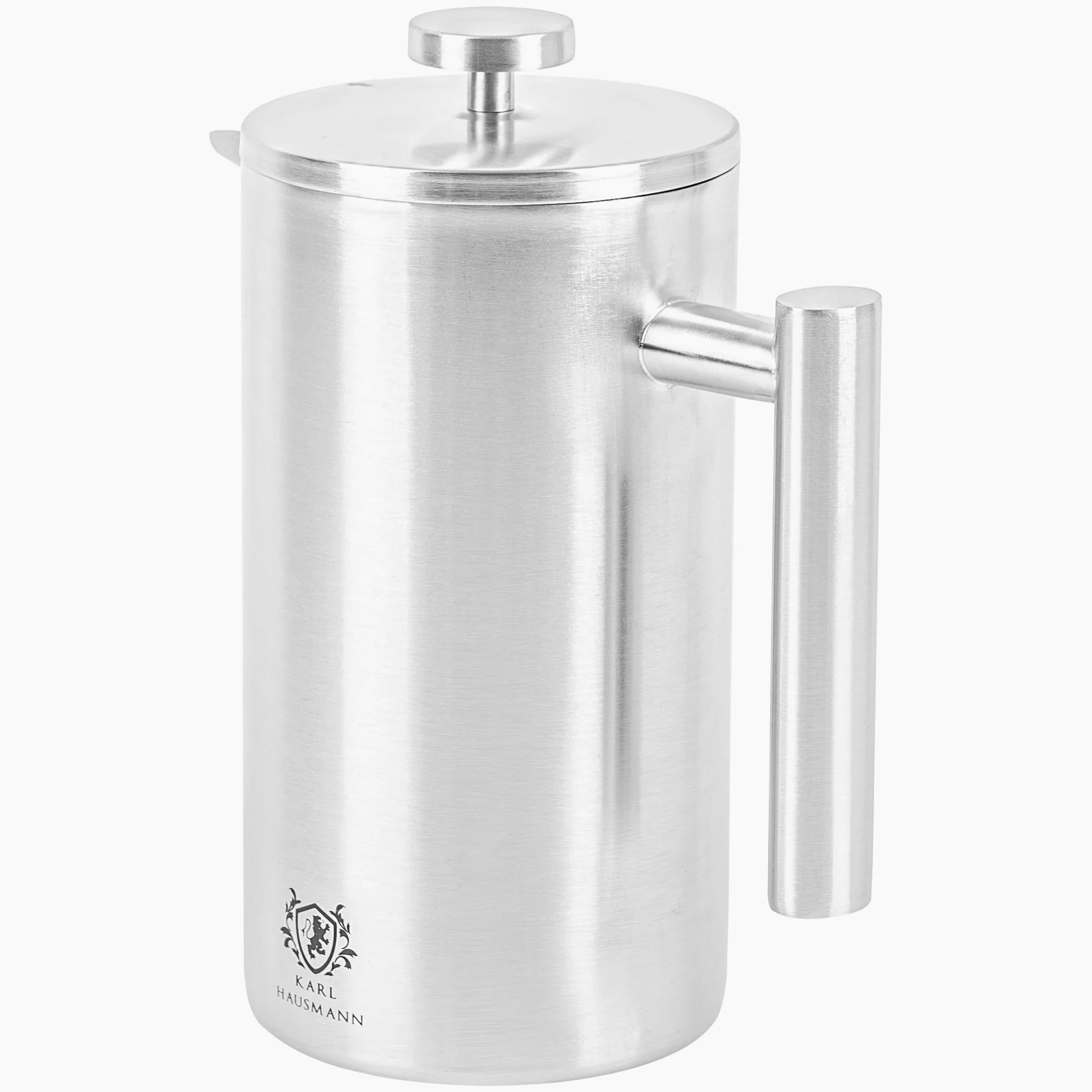 KARL HAUSMANN Cafetière à Piston Inox 1 L, Argent | French press isotherme 1000 ml à double paroi avec filtre multicouche, env. 8 tasses, pour café, thé et plantes