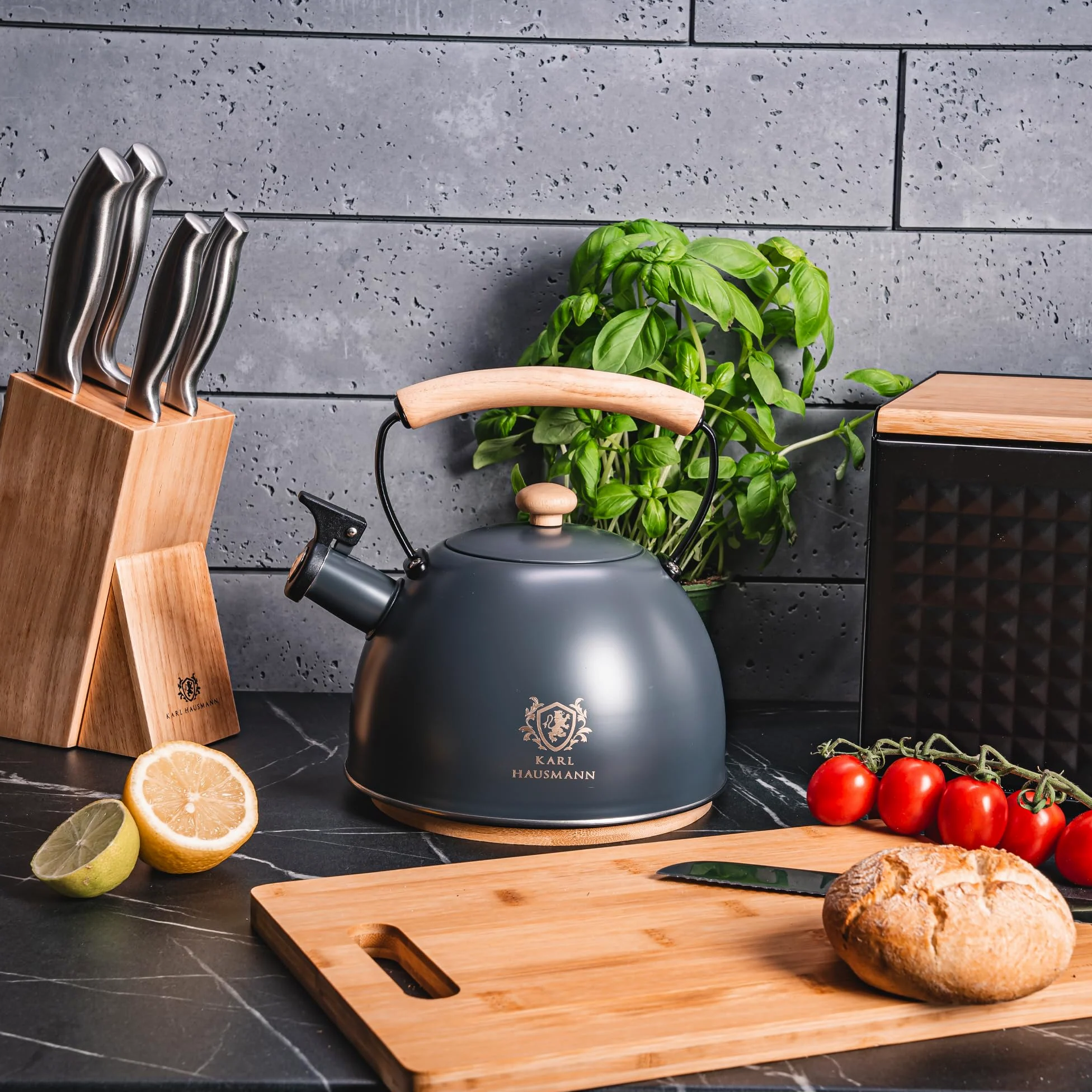 KARL HAUSMANN Bouilloire Induction 2,5L Inox avec Sifflante - Gris Theiere Cuisine pour Plaque Gaz, Vitrocéramique et Électrique - Grande Capacité Eau Chaude avec Couvercle Amovible