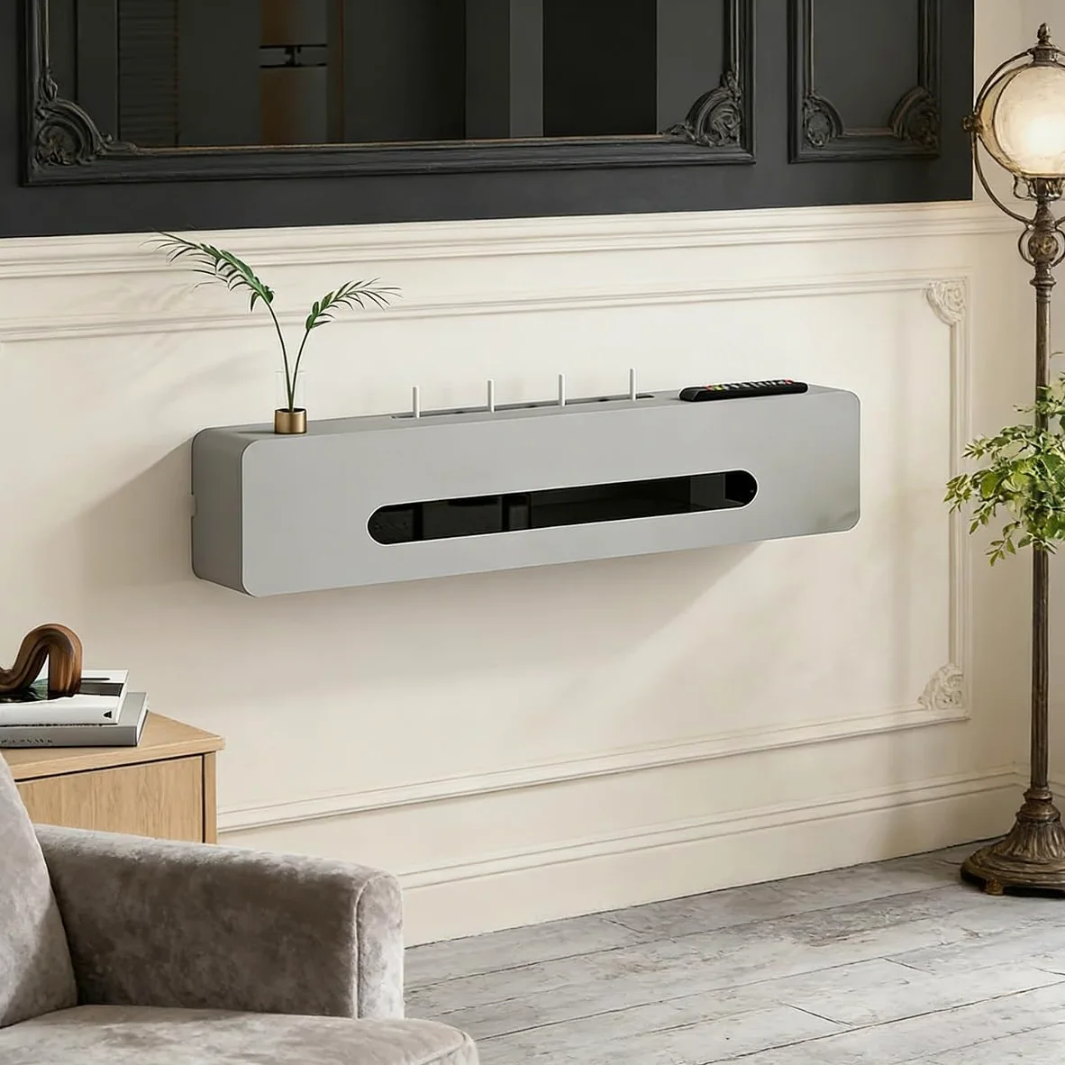 Cache Box Routeur Mural - Boîtier de Rangement en Bois pour Routeur, Câbles et Prises, Salon Chambre Bureau(White,23.6 * 7.9 * 6.3in)