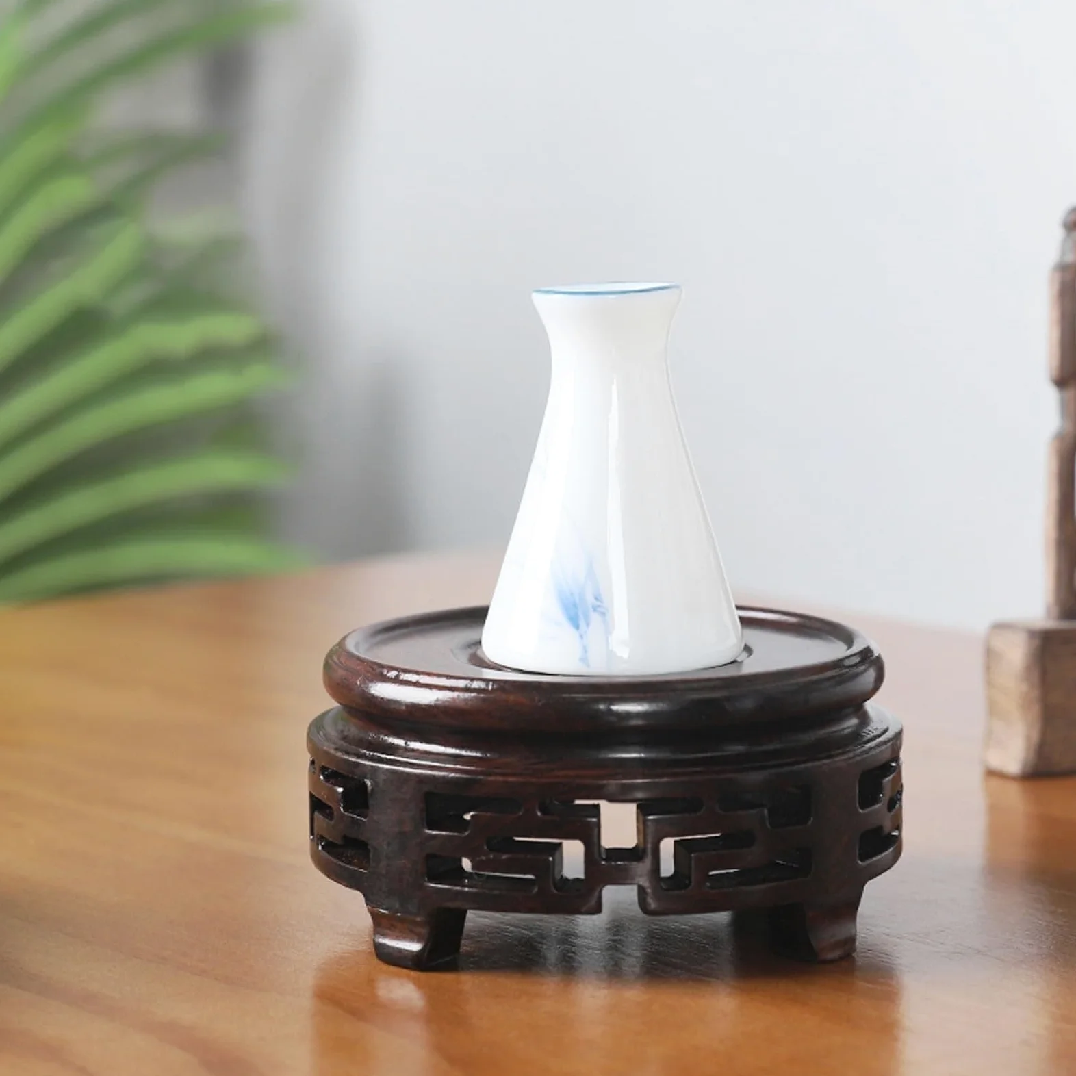 Piédestal de bonsaï Bois Massif Fond Rond Grain de Bois Petit théière Vase bonsaï bonsaï en Pot Jade Bouddha Statue décoration présentoir Estante Para Plantas en Interiores(4.13in)