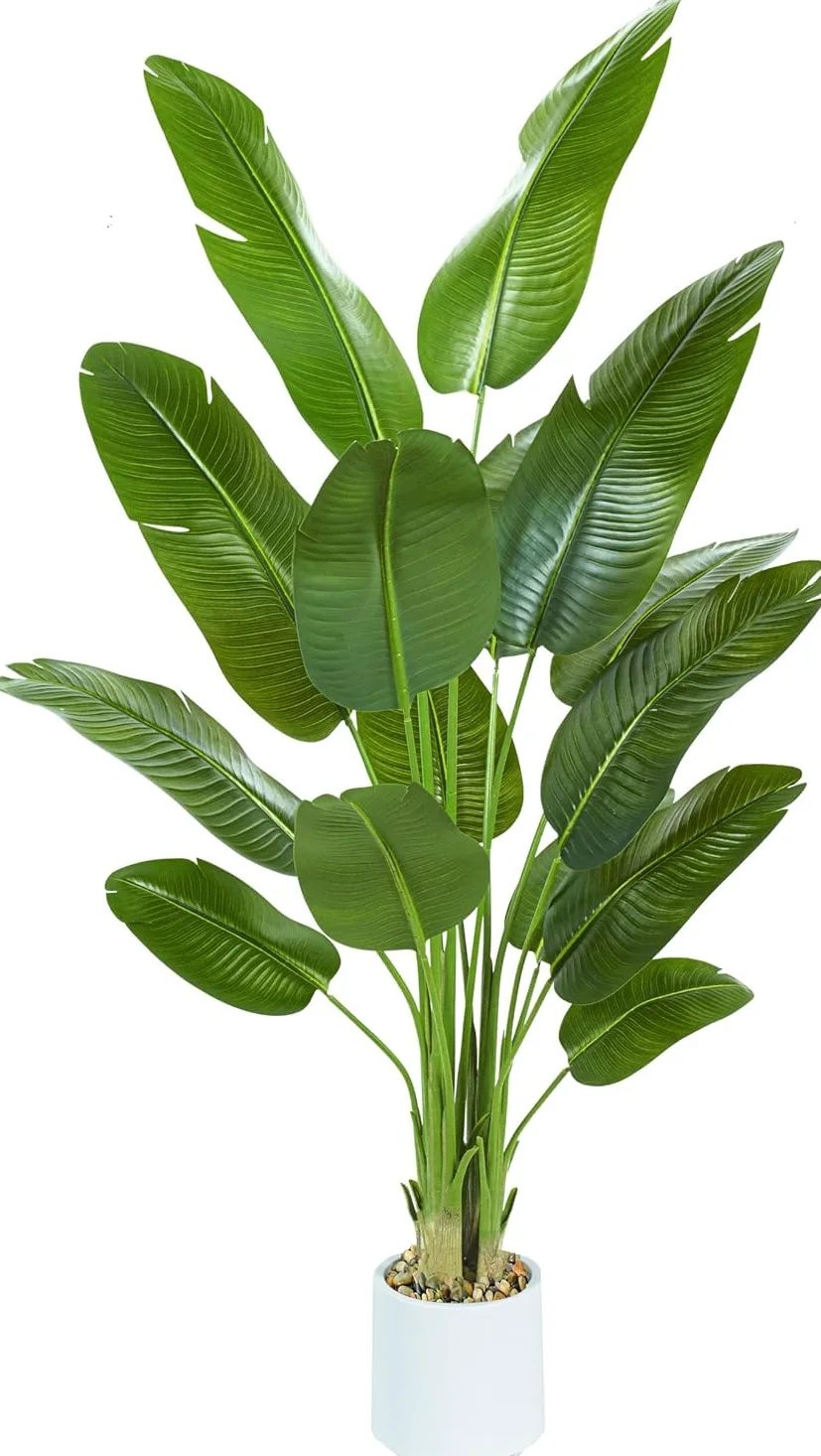Plante Artificielle Oiseau de Paradis 210cm - Grande Plantes Bananier Artificielle Interieur avec Pot Blanc, Fausses Arbre Artificiel Parfaites pour Décoration d'Intérieur de Bureau ou Salon ou Maison