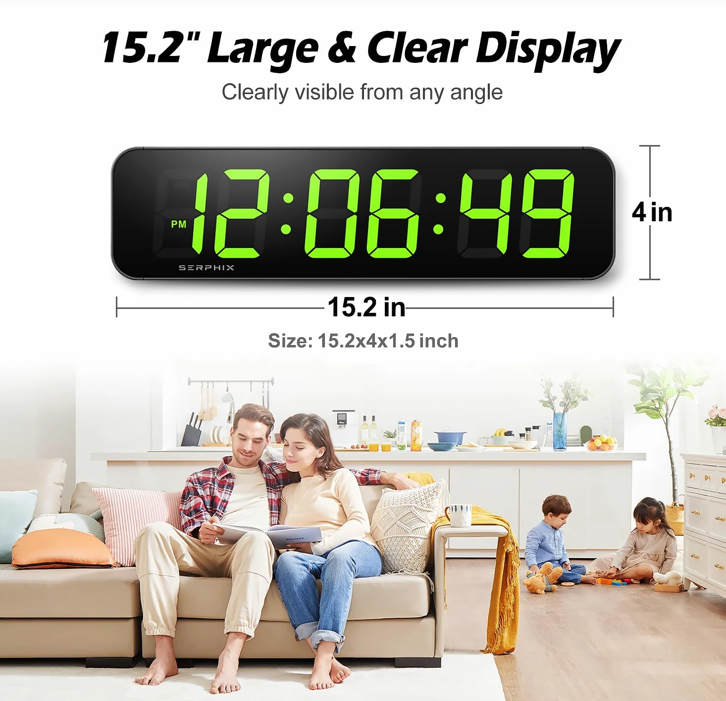 Grande horloge murale numérique de 38,6 cm, couleur RVB personnalisable, application et télécommande, horloge LED à 6 chiffres avec secondes, alarme, compte à rebours, chronomètre, horloge pour la