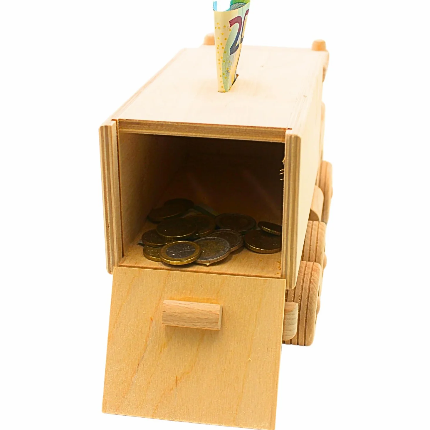 Dekohelden24 Tirelire en Bois Mobile Durable – Tirelire en Tant Que Camion XXL – Camion – Tirelire pour Enfants Camion – Grande Tirelire en Bois – Camion, L/l/H 30 x 11 x 15 cm.