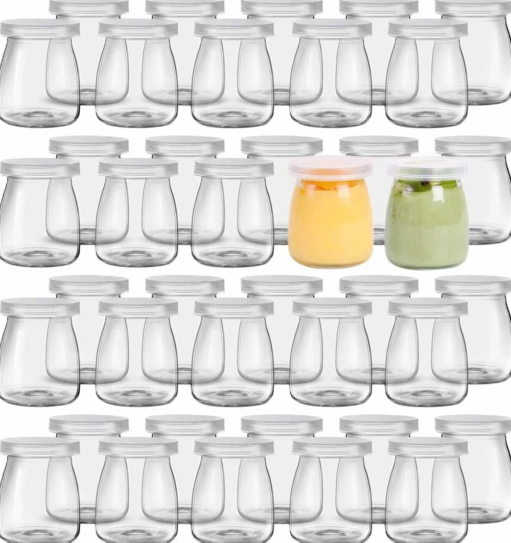 Lawei Lot de 40 bocaux en verre avec couvercle - 150 ml - Bocaux de rechange pour pudding et yaourt - Bocaux en verre - Pour confitures, gelées, miel, desserts, lait