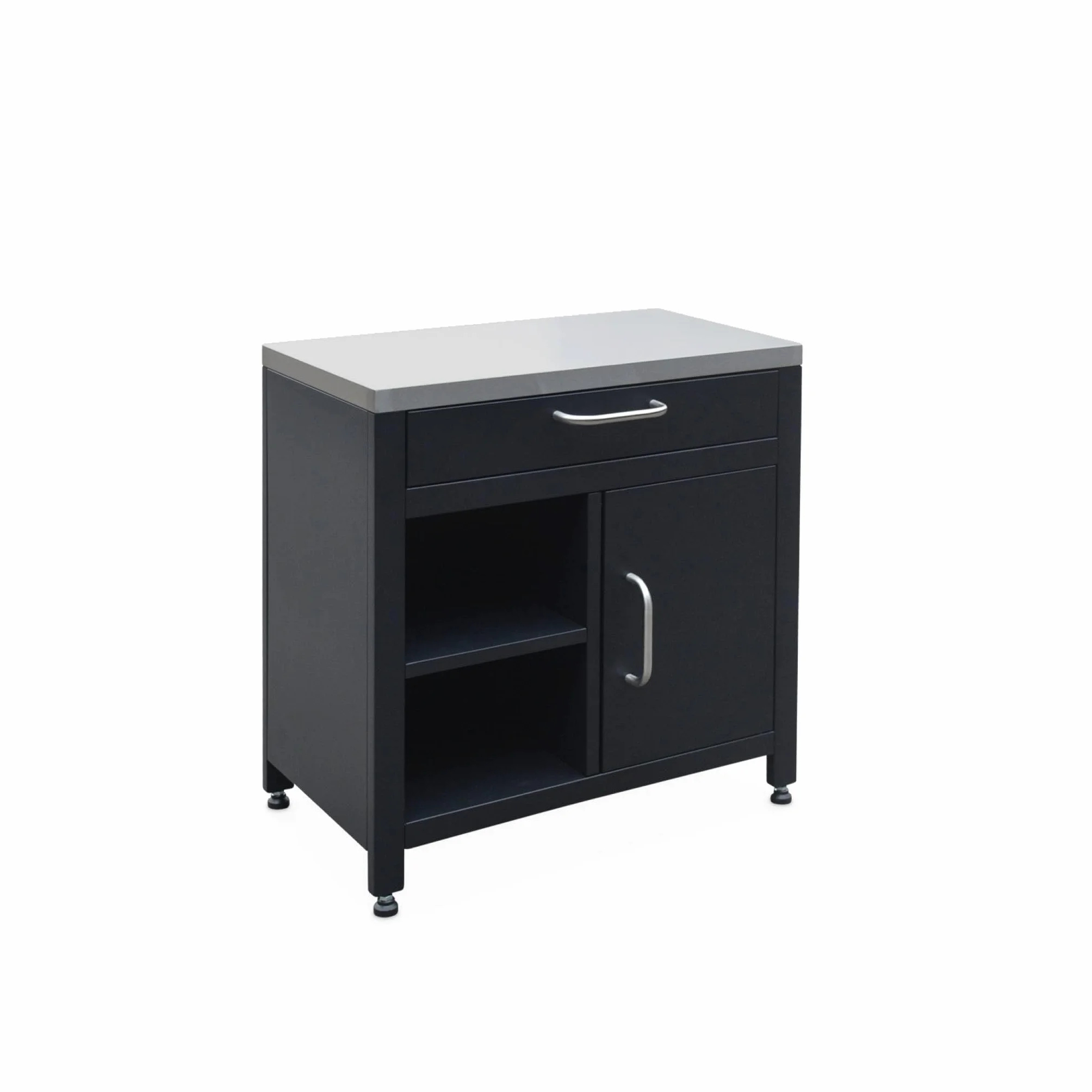 sweeek - Meuble de cuisine extérieure en acier L80cm avec 1 tiroir. 1 porte et 2 étagères de rangement