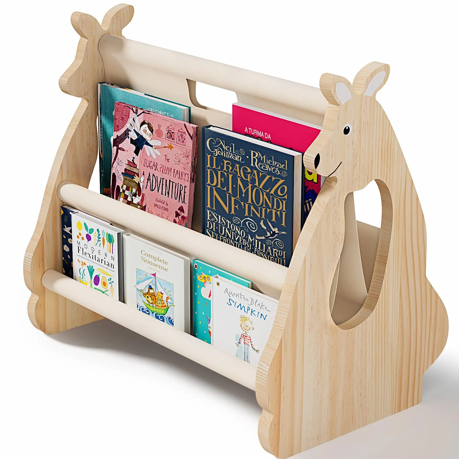 EURYUNG Bibliothèque Enfant Bois – Bibliothèque Montessori Bebe pour Chambre d’Enfant, Design Kangourou, Rangement Livres Enfants, Meuble Chambre Enfant, Bibliothèque Portable, Etagere Livre Enfant
