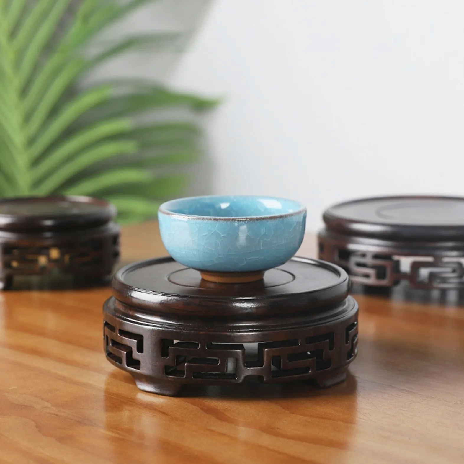 Piédestal de bonsaï Bois Massif Fond Rond Grain de Bois Petit théière Vase bonsaï bonsaï en Pot Jade Bouddha Statue décoration présentoir Estante Para Plantas en Interiores(4.13in)