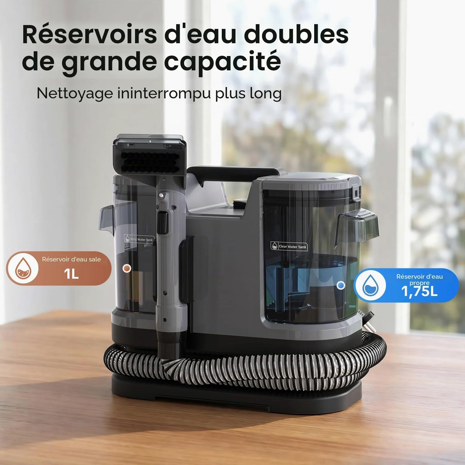 Lubluelu Shampouineuse Canapé Injecteur-Extracteur 600 W, 20 kPa – Nettoyeur Tapis et Moquettes Portable avec Fonction Auto-Nettoyante, Long Tuyau pour Canapés, Tapis et Intérieur de Voiture