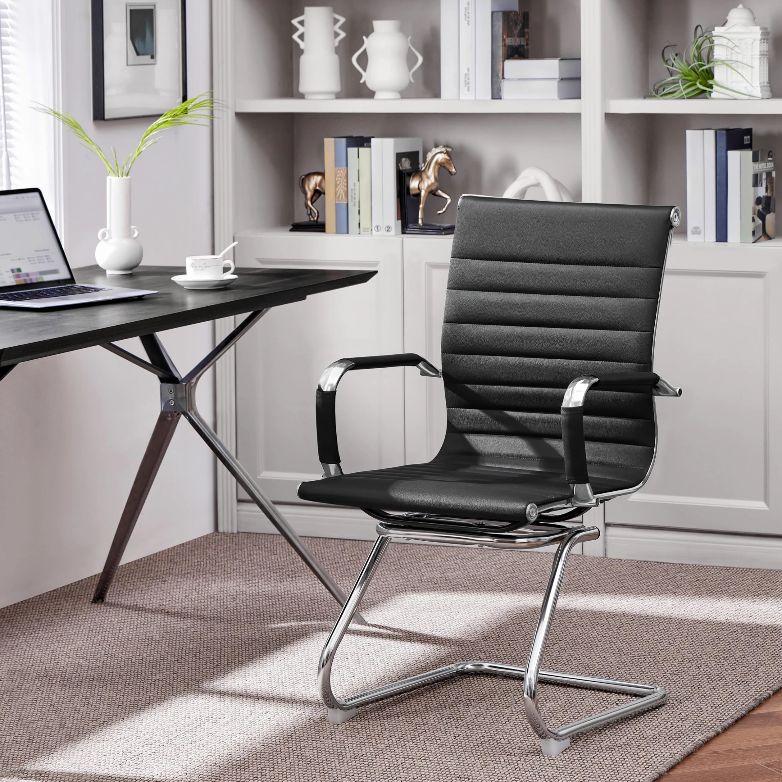 Yaheetech Chaises de Conférence Lot de 2 Chaises de Bureau Ergonomique avec Accoudoirs Chaises Cantilever pour Bureau, Réception, Réunion, Salle D’Attente, Noir