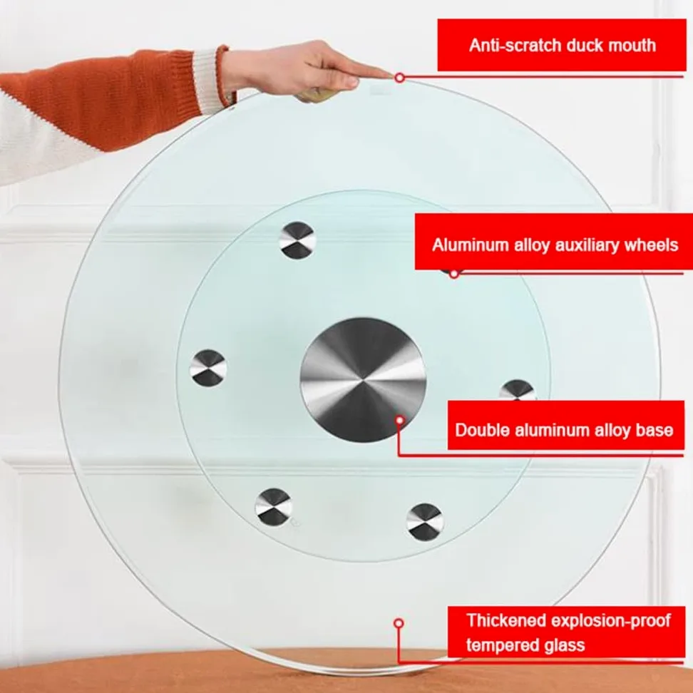 Plateau Tournant Transparent Grand, Plateau De Service Rotatif Robuste avec Roue Auxiliaire, Rond 60cm/70cm/80cm/85cm/90cm/100cm Plateau Rotatif en Verre Trempé (Size : 90cm/36in)
