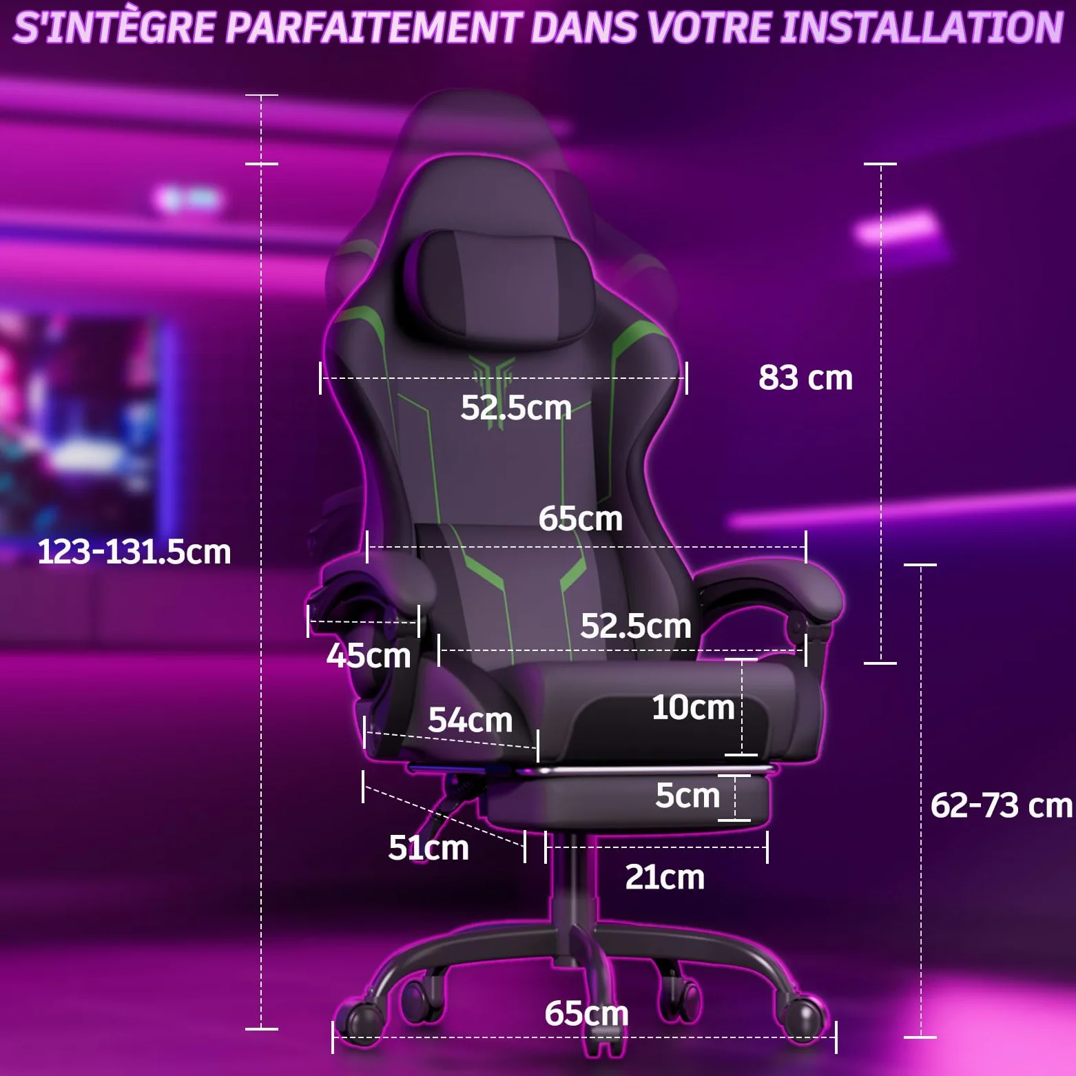 Soontrans Chaise Gaming Fauteuil Gaming avec Massage Lombaire Siege Gaming avec Repose-Pieds Rétractable et Oreiller Dossier Inclinable à 135 Charge 150 kg (Cuir Gris)